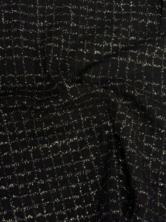 Black Wool Tweed Fabric – Glitter Checked Suiting Material