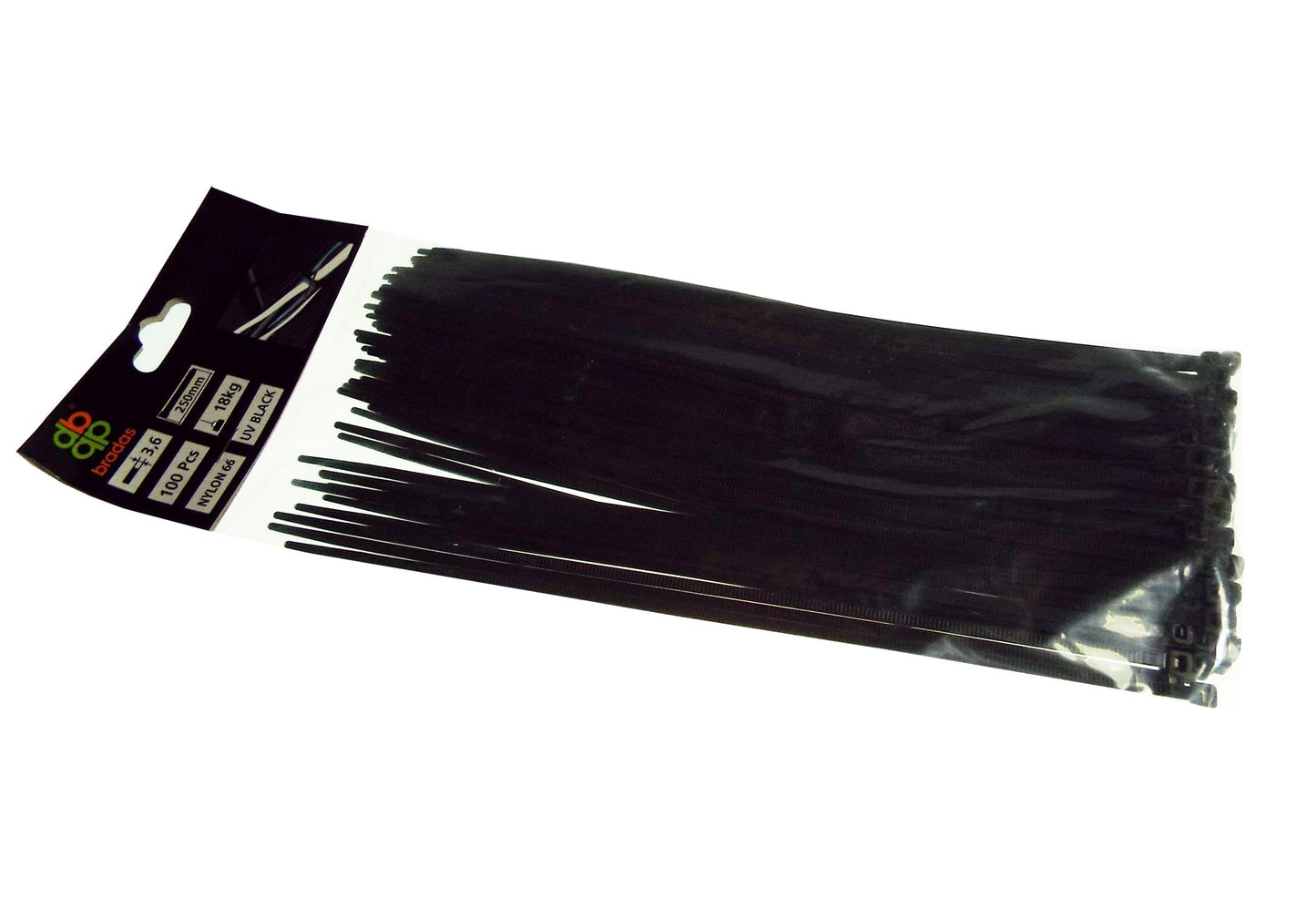 100 Cable Ties (3.6mm x 200mm) Black DIY Workshop Accessory Home and Garden Use