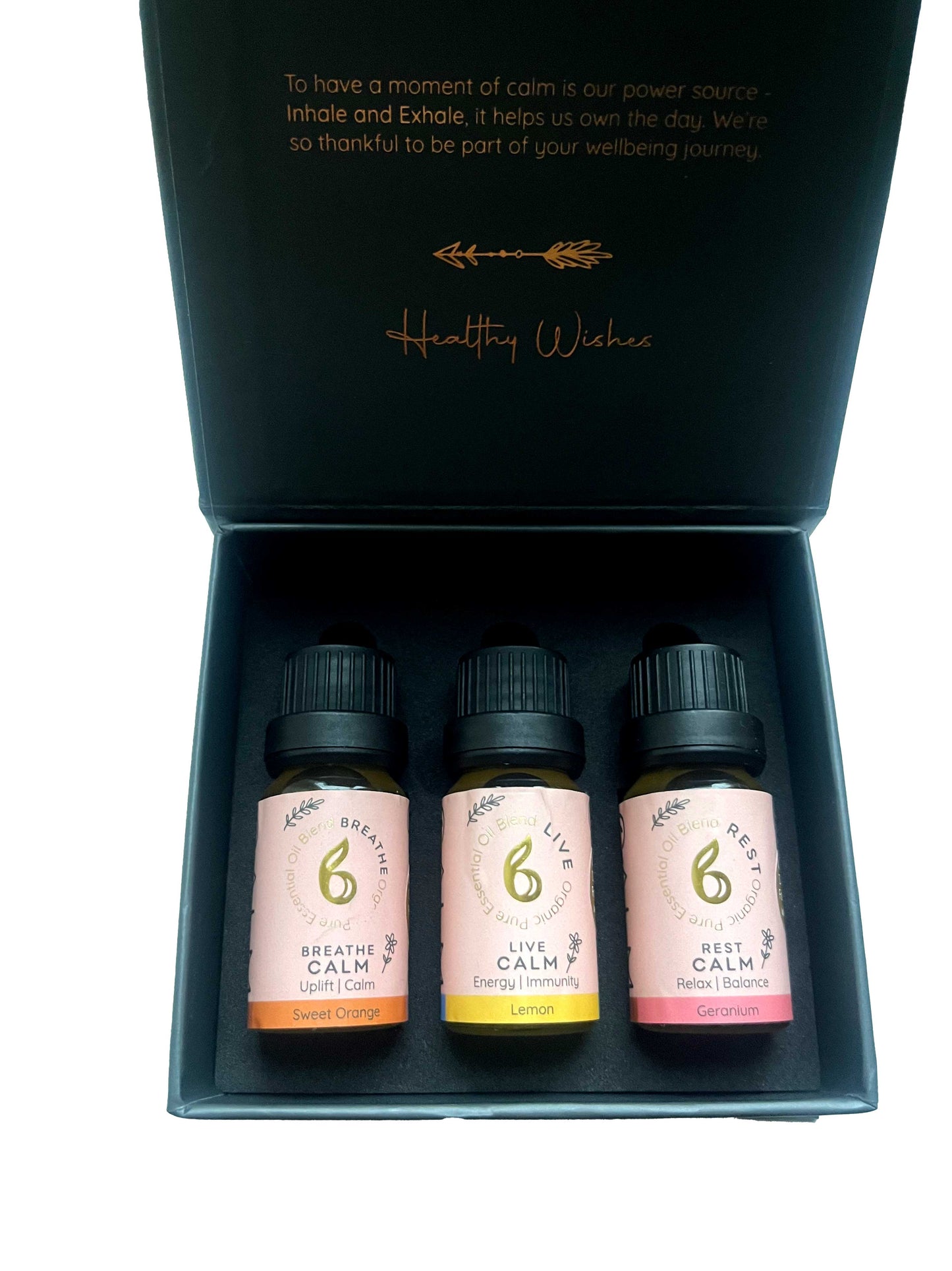 B Calm Blended Essential Oil Gift Set – Breathe, Live & Rest – Stress Relief, Energy Boost & Sleep & Hormone Support – 3×10ml