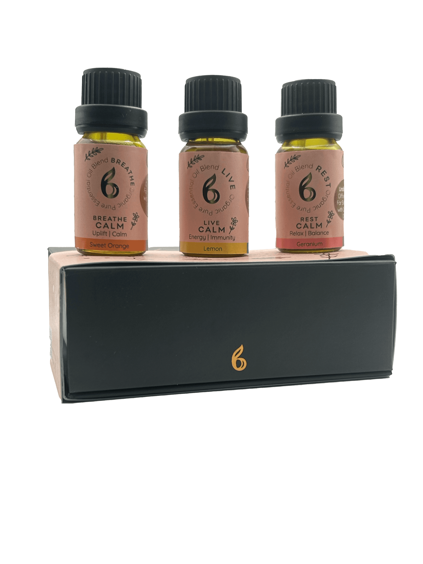 B Calm Blended Essential Oil Gift Set – Breathe, Live & Rest – Stress Relief, Energy Boost & Sleep & Hormone Support – 3×10ml