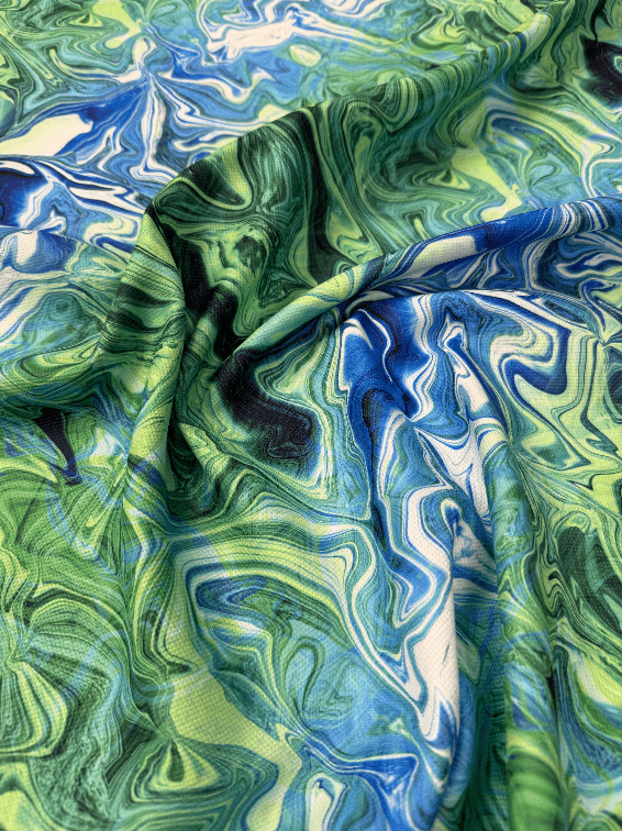 Blue and Green Pattern Abstract Wave Fabric by Metre