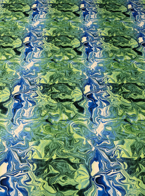 Blue and Green Pattern Abstract Wave Fabric by Metre
