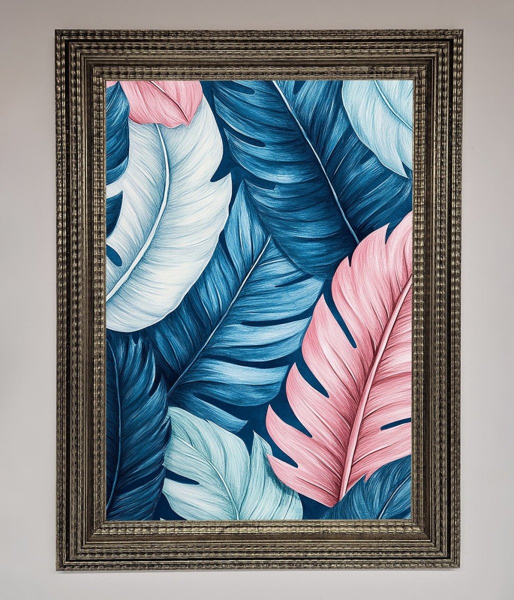 Blue And Pink Feathers Abstract Framed Print