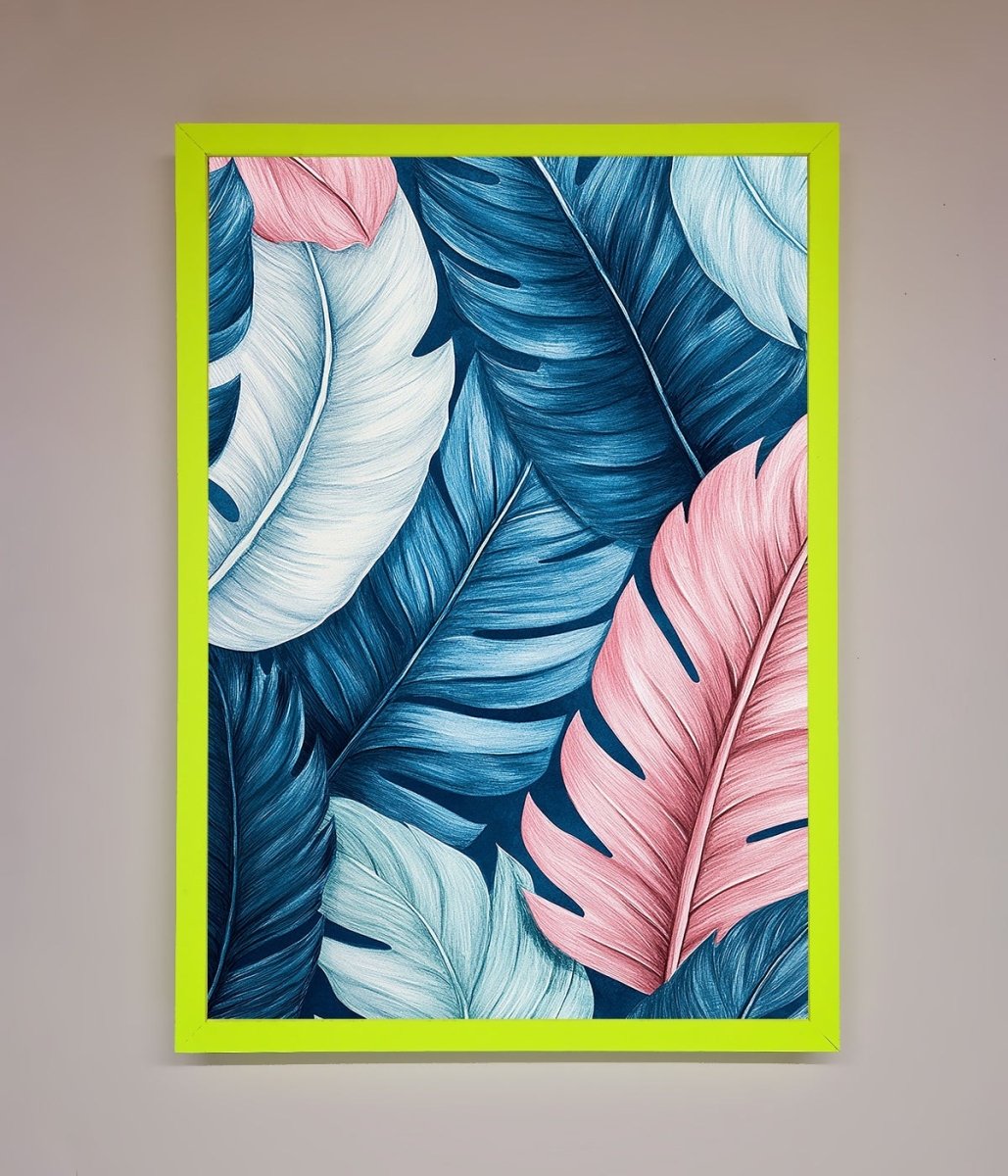 Blue And Pink Feathers Abstract Framed Print