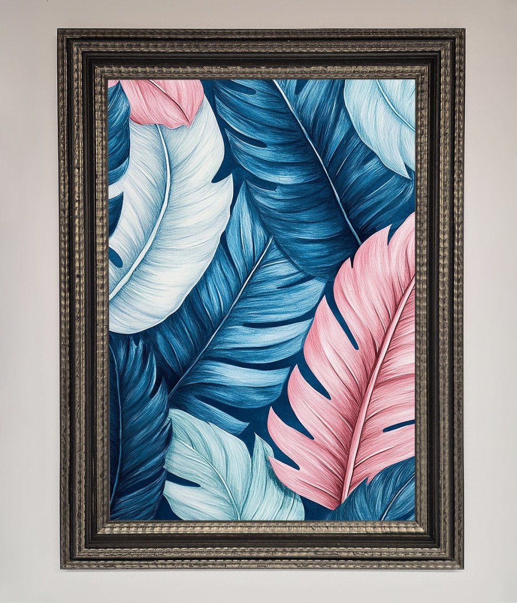 Blue And Pink Feathers Abstract Framed Print