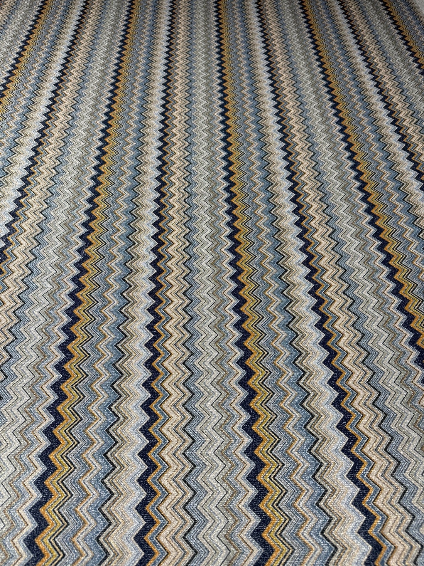 Blue & Bronze Zigzag Lurex Fabric with Metallic Shine
