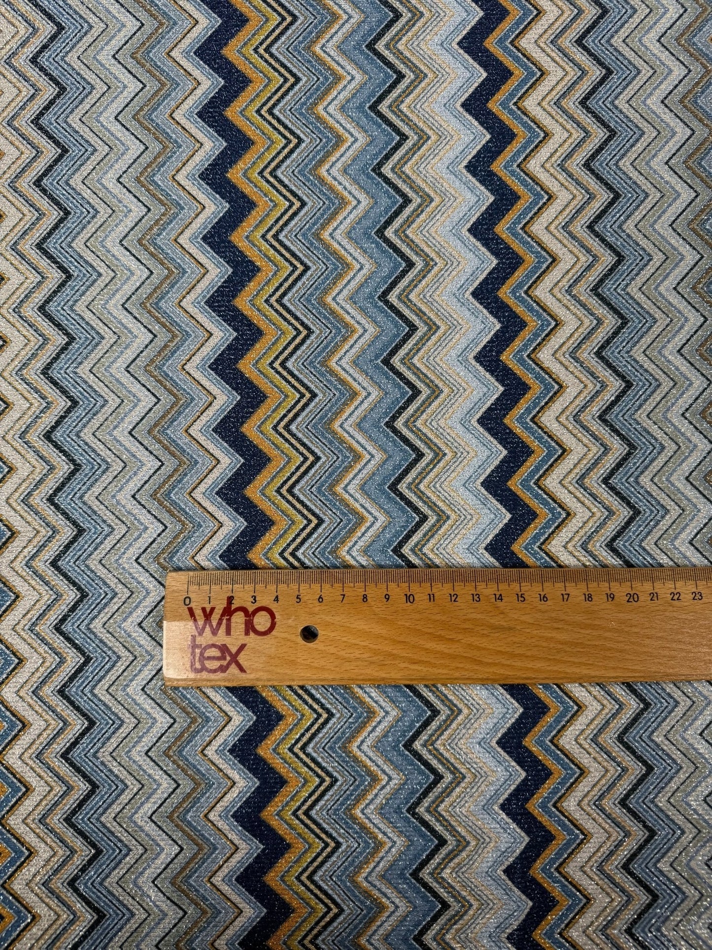 Blue & Bronze Zigzag Lurex Fabric with Metallic Shine
