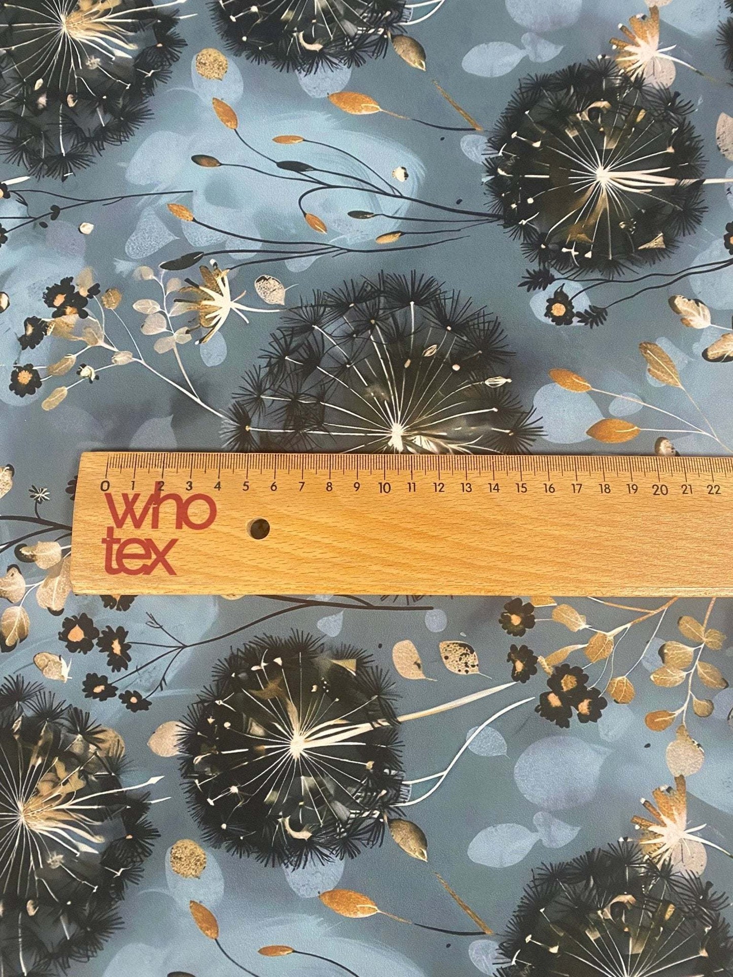 Blue Grey Dandelion Print Fabric By Metre