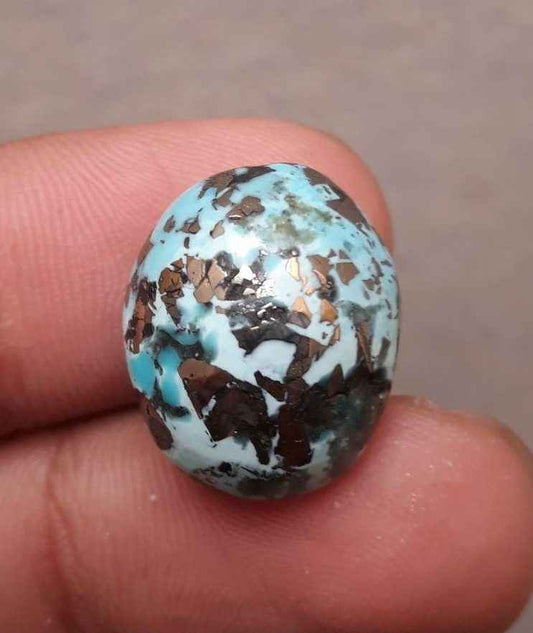 Natural Turquoise with Pyrite - Blue Matrix Turquoise - Shajri Feroza-23ct-17x15mm