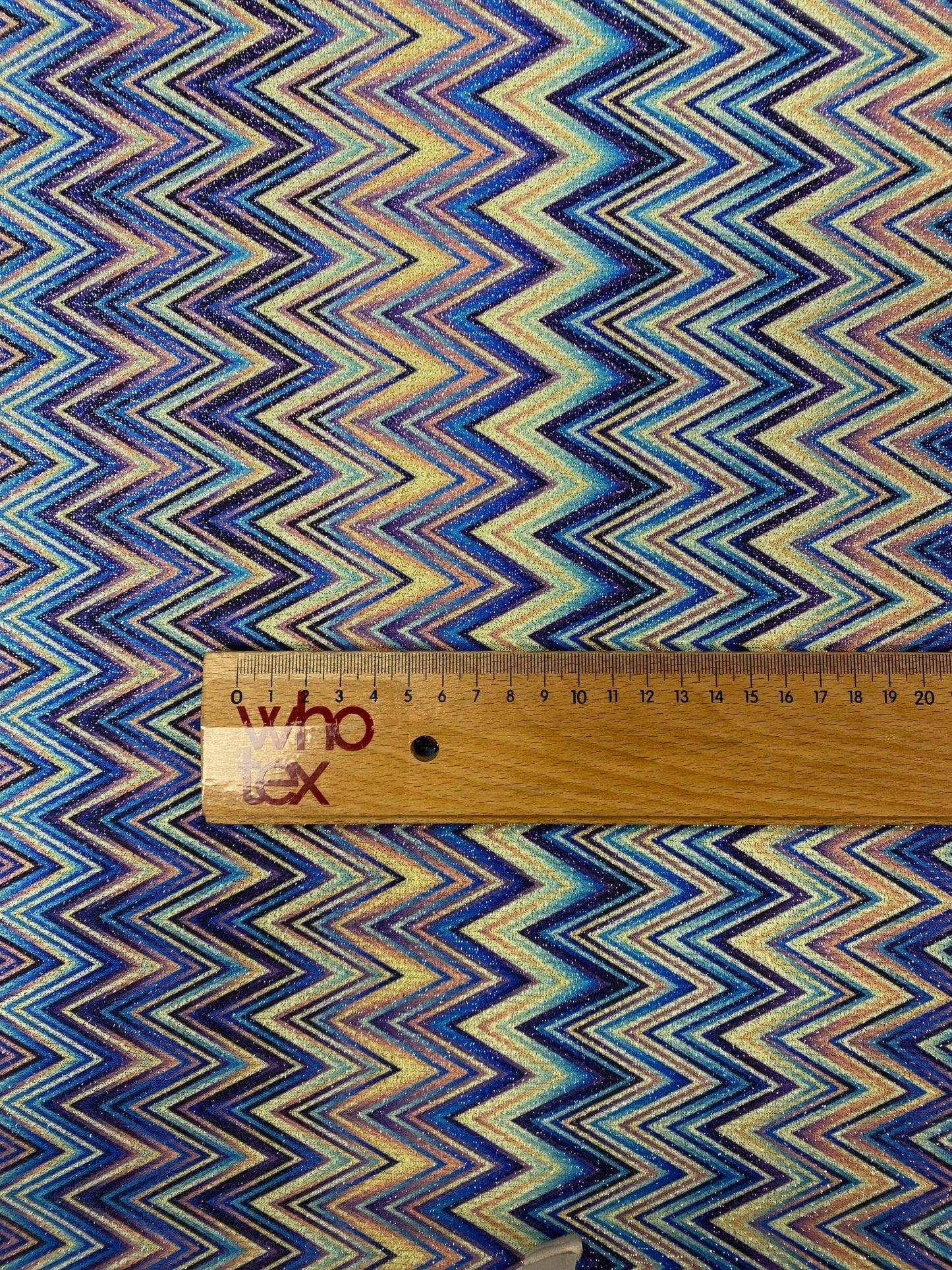 Blue Multicolour Zigzag Lurex Fabric by the Metre