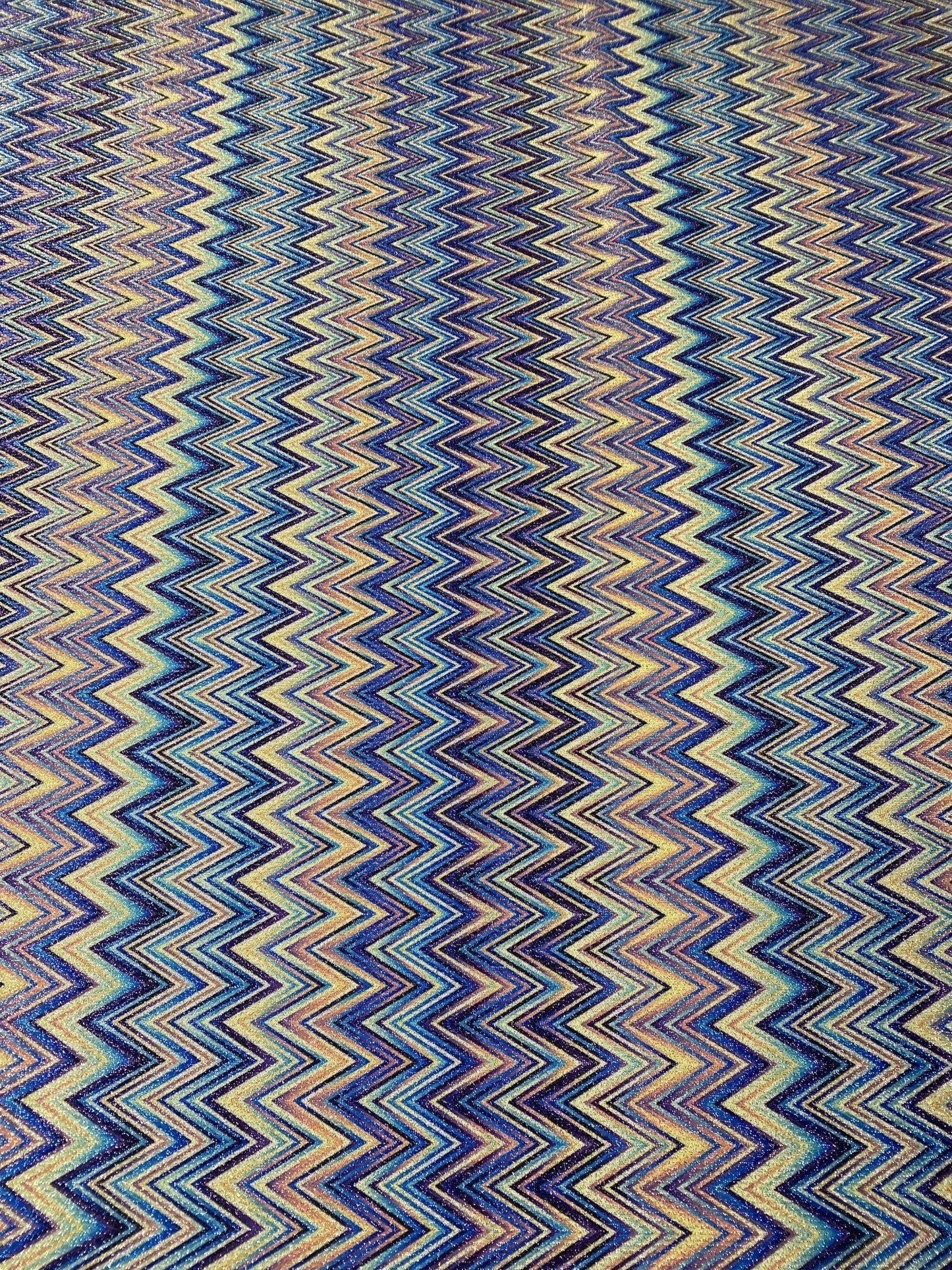 Blue Multicolour Zigzag Lurex Fabric by the Metre