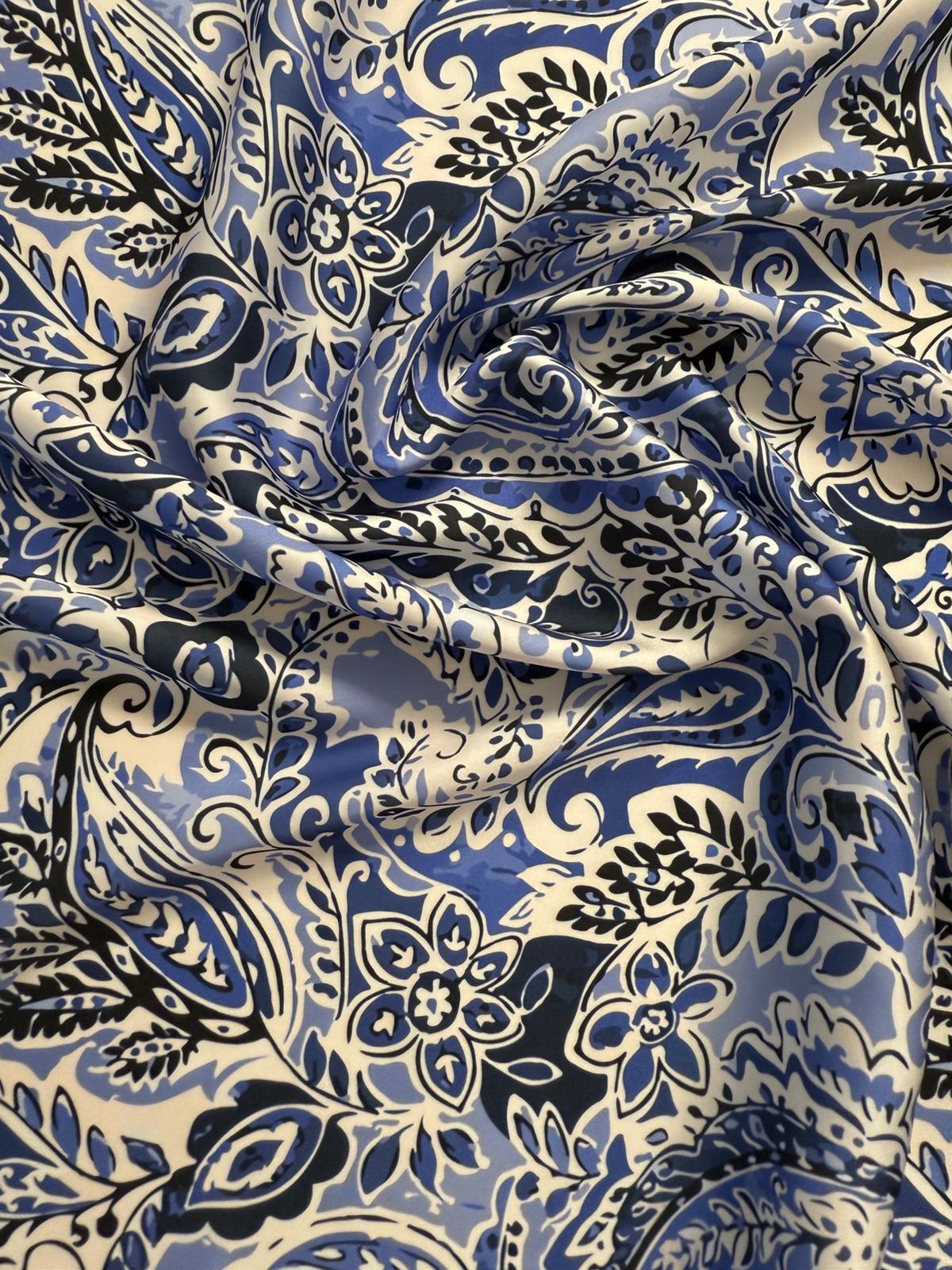Blue & Navy Paisley Fabric by the Metre – Soft & Elegant
