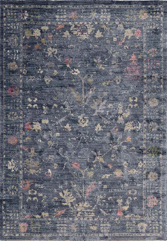 Traditional Floral Vintage Rug – Grey, Blue & Beige Elegance