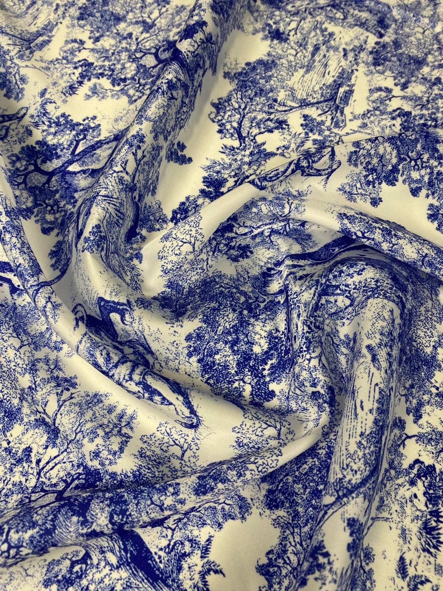 Blue Wild Forest Pattern Fabric by Metre