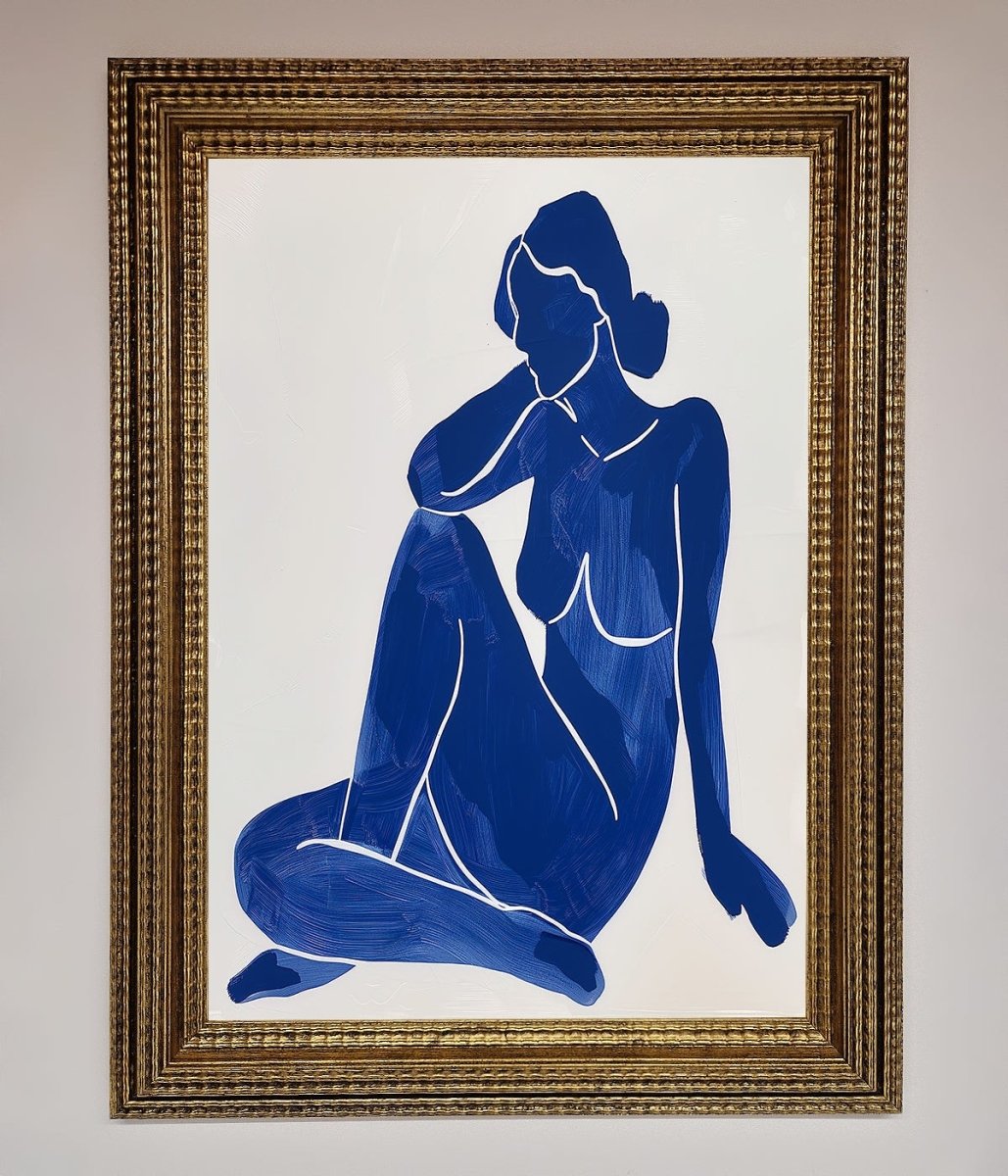 Blue Woman Pose Matisse Style Framed Print