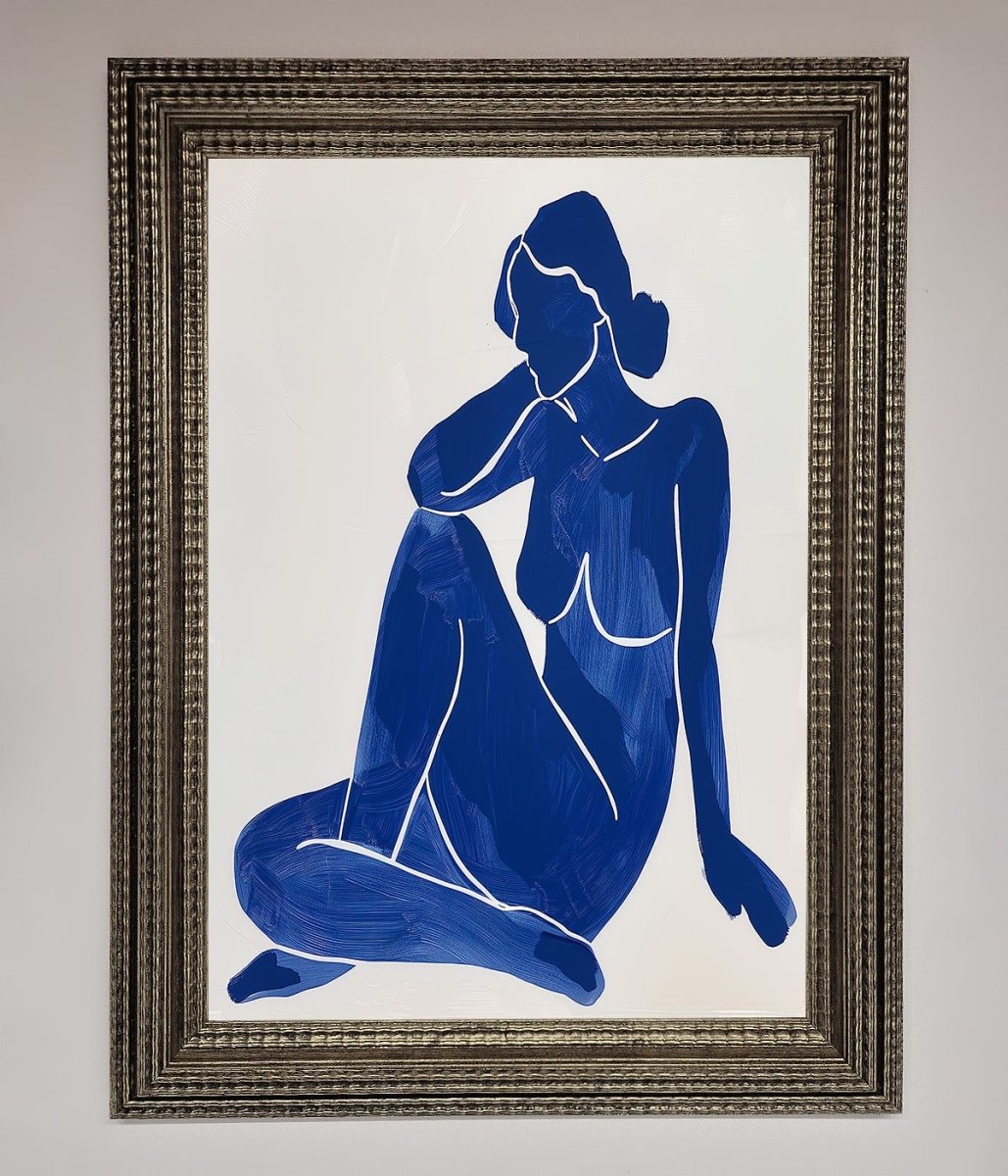 Blue Woman Pose Matisse Style Framed Print