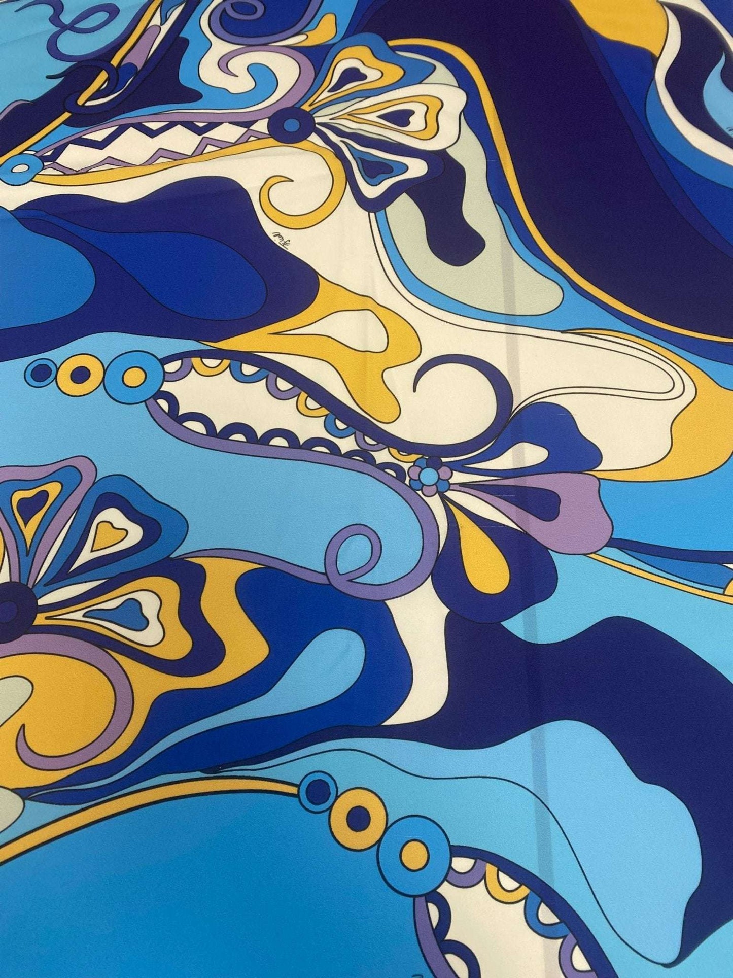 Blue Yellow Print Fabric Sold by Metre