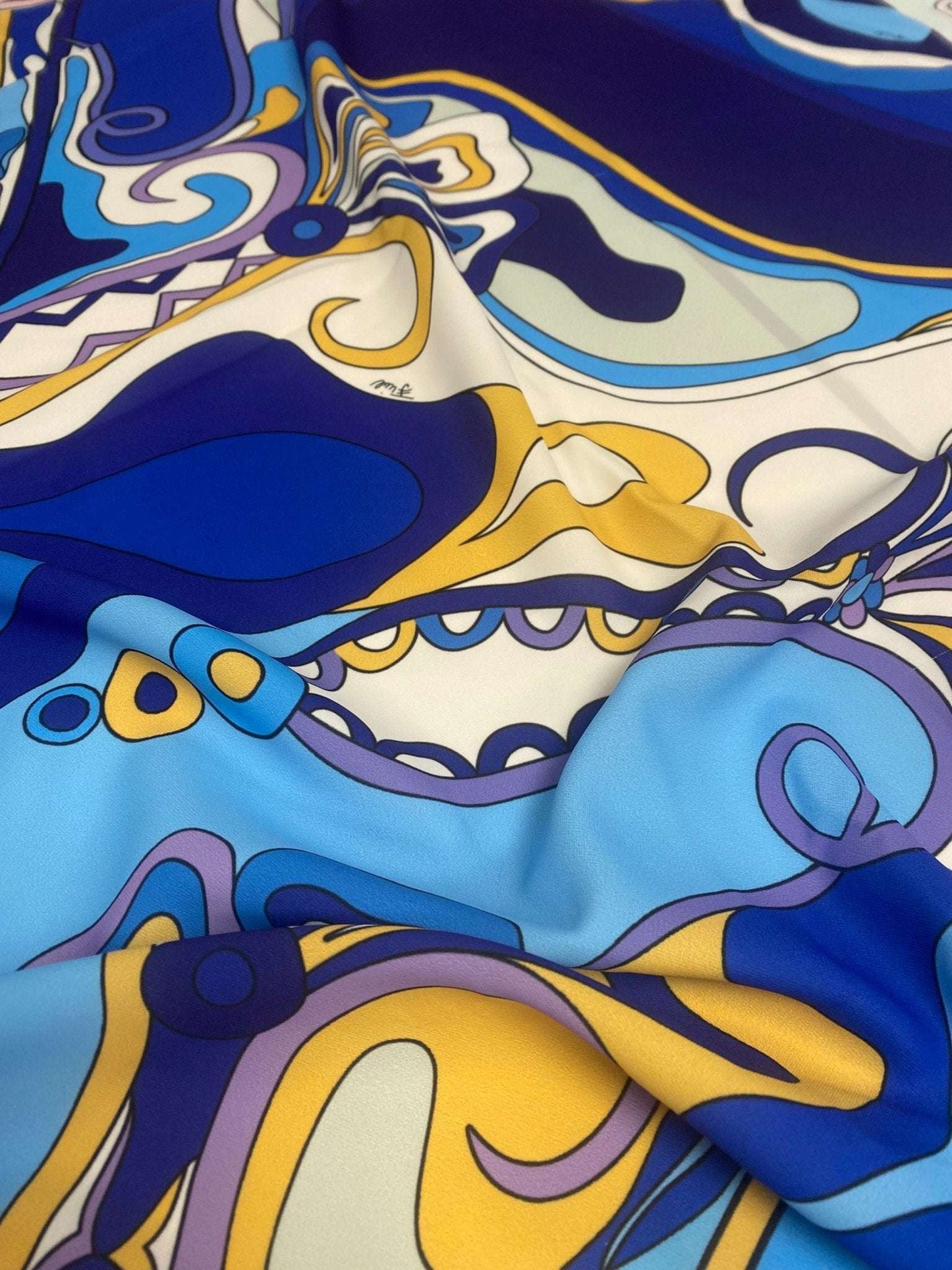 Blue Yellow Print Fabric Sold by Metre