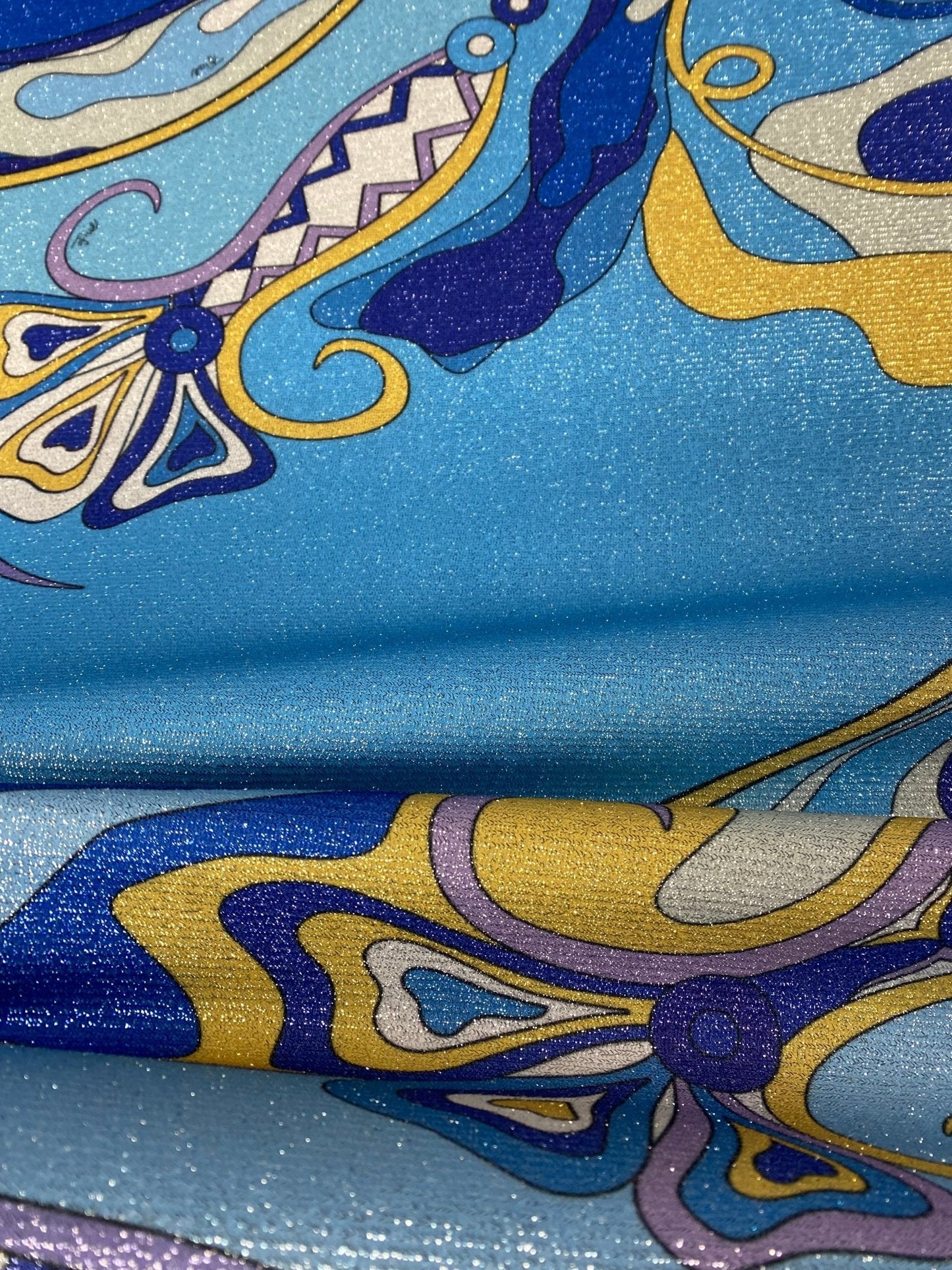 Blue Yellow Print Fabric Sold by Metre