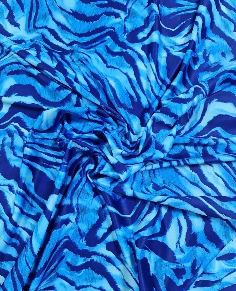 Blue Zebra Print Fabric By Metre