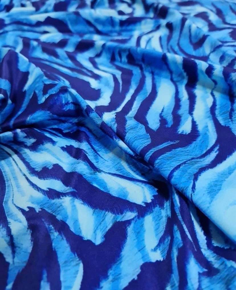 Blue Zebra Print Fabric By Metre