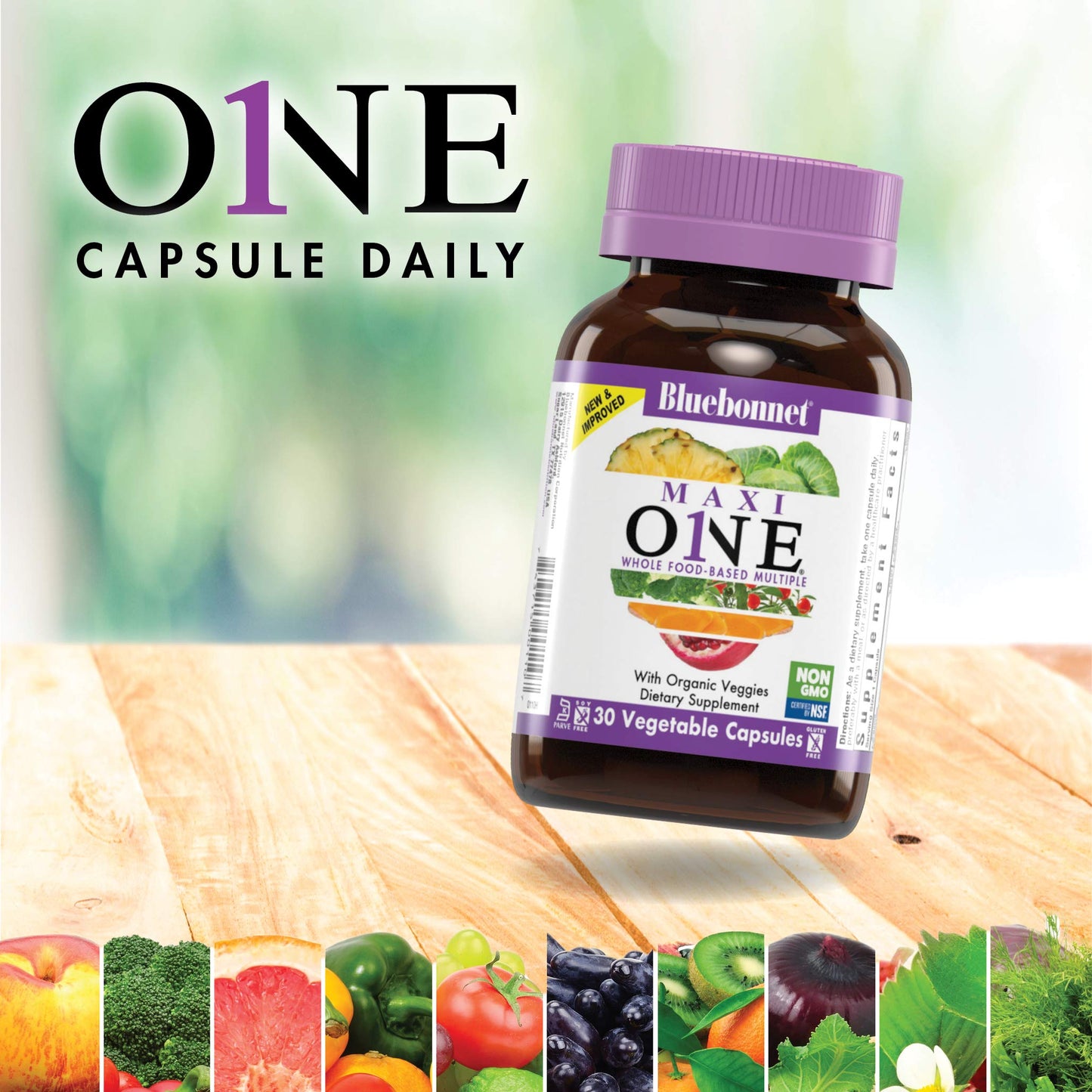 Bluebonnet Maxi One Iron-Free Whole Food Multivitamin – 60 Veg Capsules (2-Month Supply)