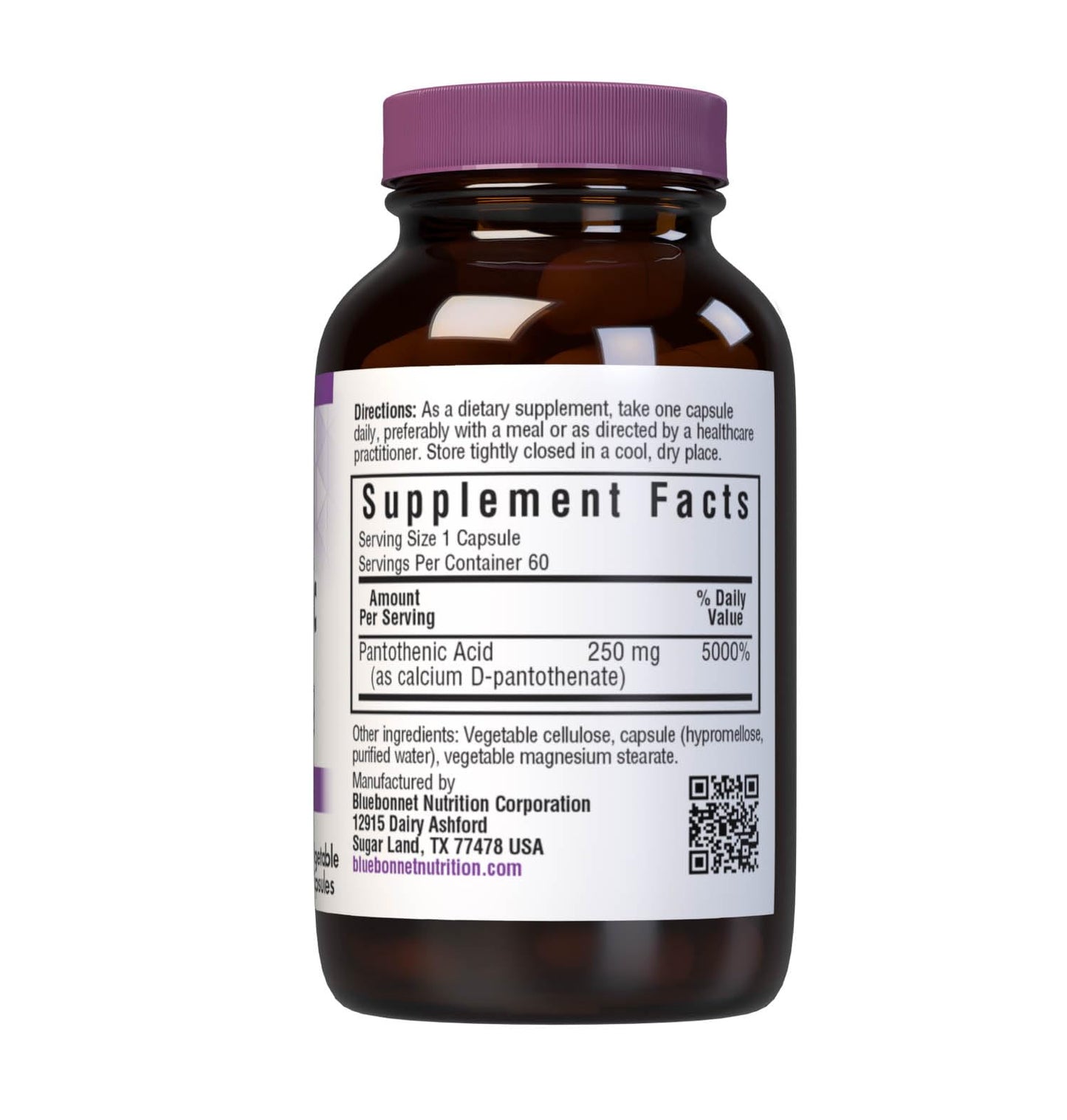 BlueBonnet Pantothenic Acid 250 mg – Vitamin B5 for Energy (2-Pack, 60 Veg Capsules)