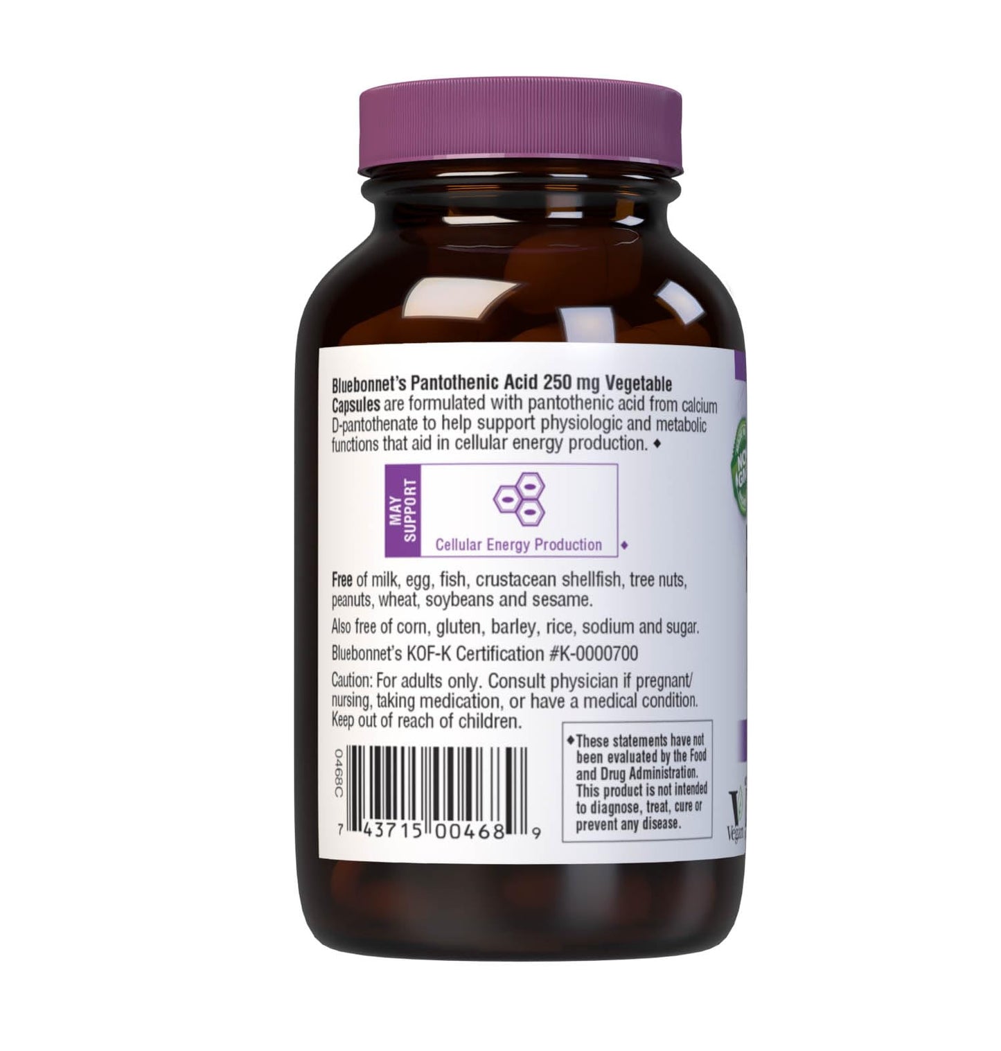 BlueBonnet Pantothenic Acid 250 mg – Vitamin B5 for Energy (2-Pack, 60 Veg Capsules)
