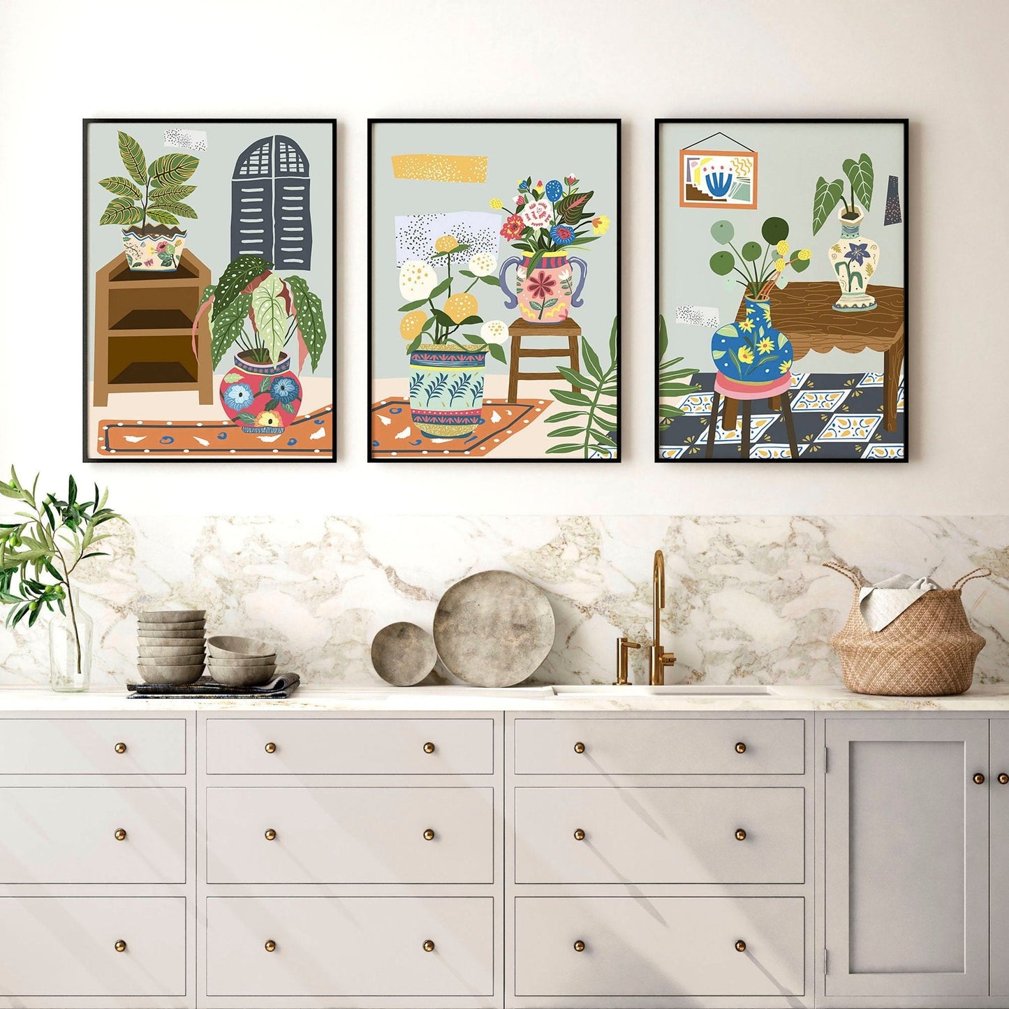 Kitchen art wall | set of 3 Bohemian Art prints