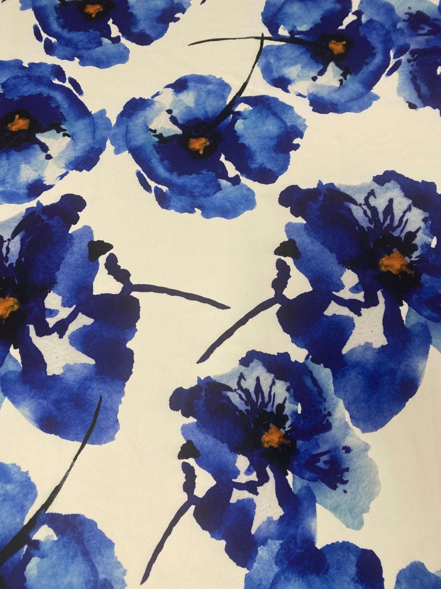 Bold Blue Watercolor Floral Fabric Sold by Metre
