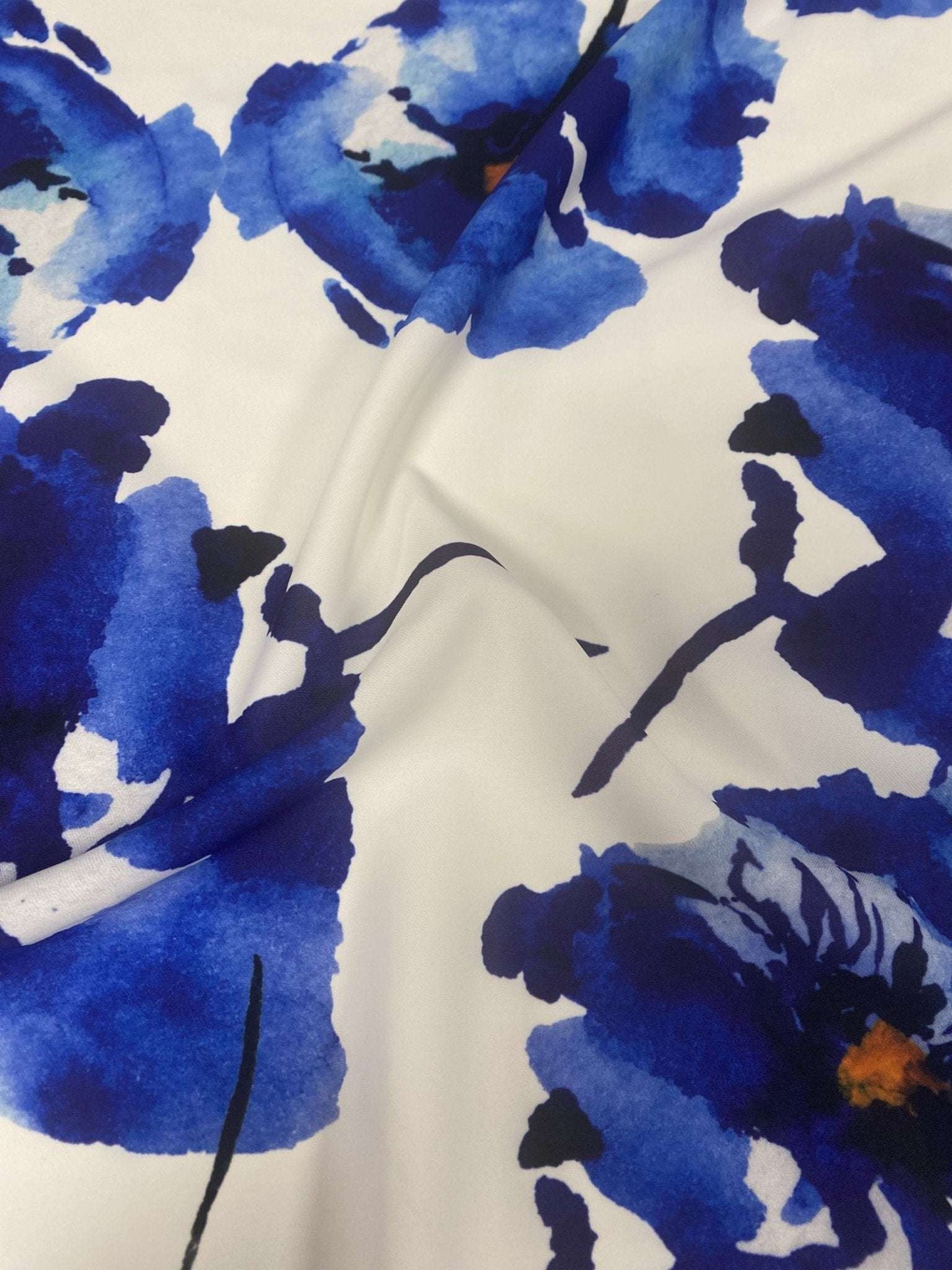 Bold Blue Watercolor Floral Fabric Sold by Metre