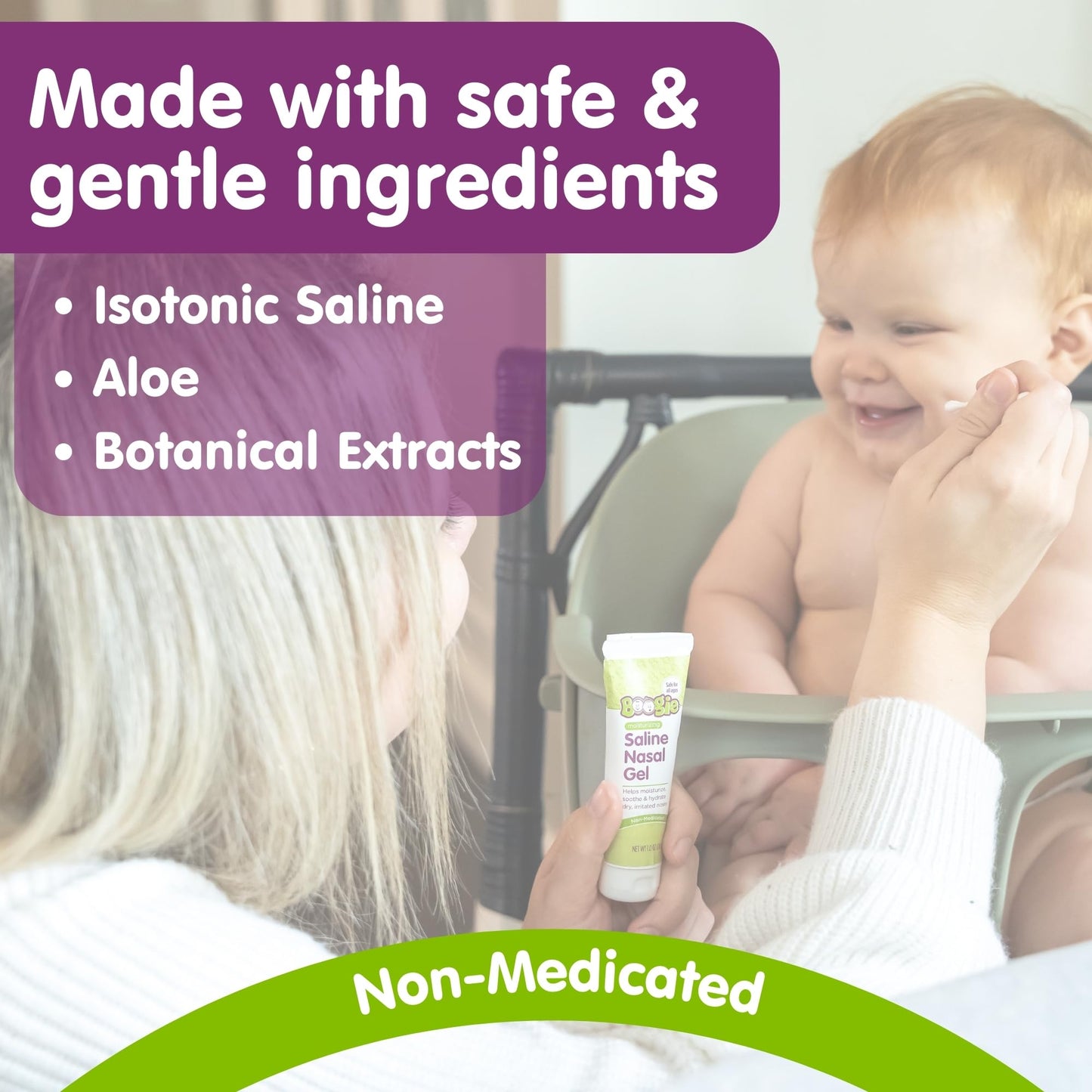 Boogie Saline Nasal Gel with Aloe — Isotonic, Unscented Hydration for Dry Noses | Pack of 1