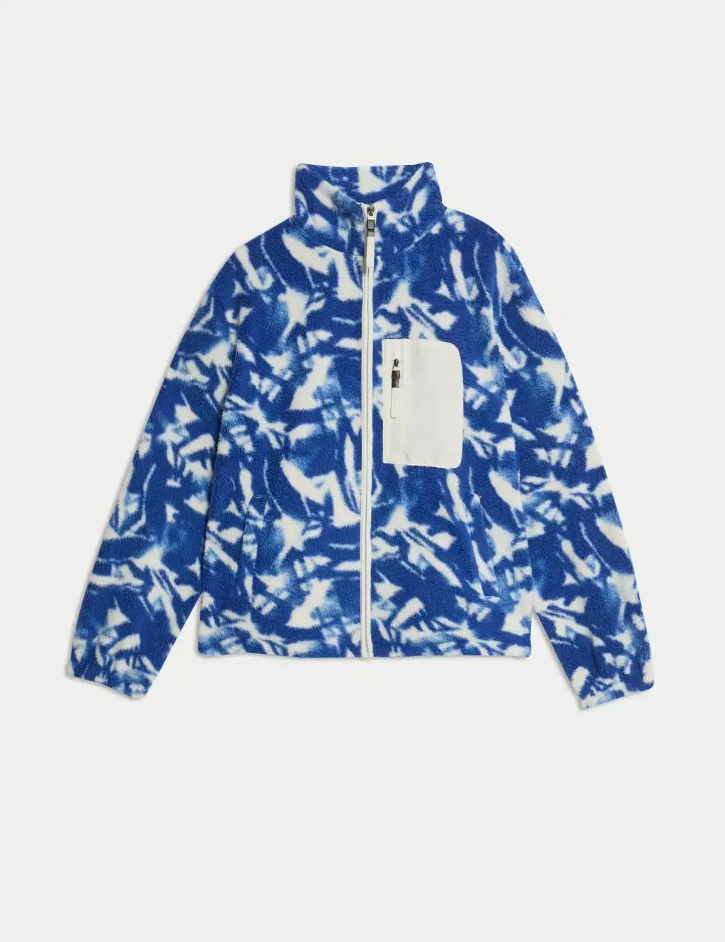Borg Printed Funnel Neck Zip Up Fleece Jacket