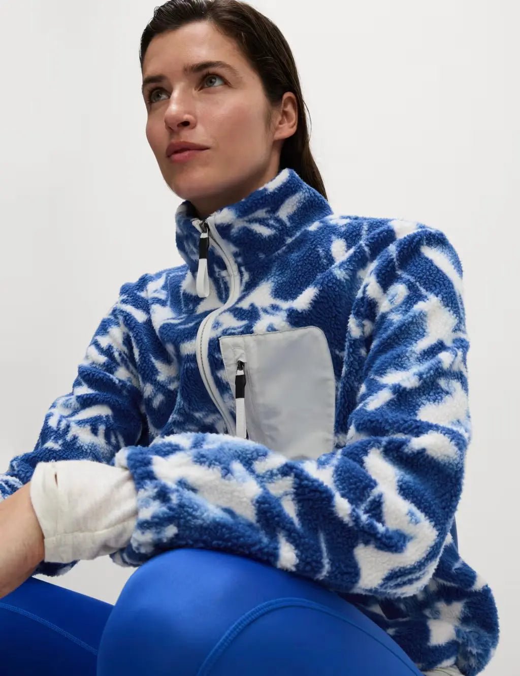 Borg Printed Funnel Neck Zip Up Fleece Jacket