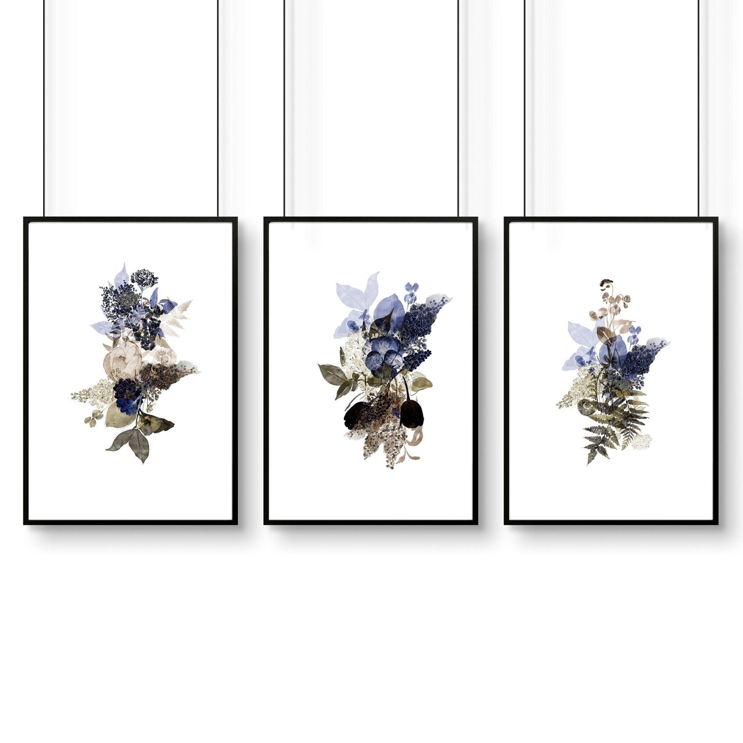 Bathroom art framed | set of 3 Botanical wall prints