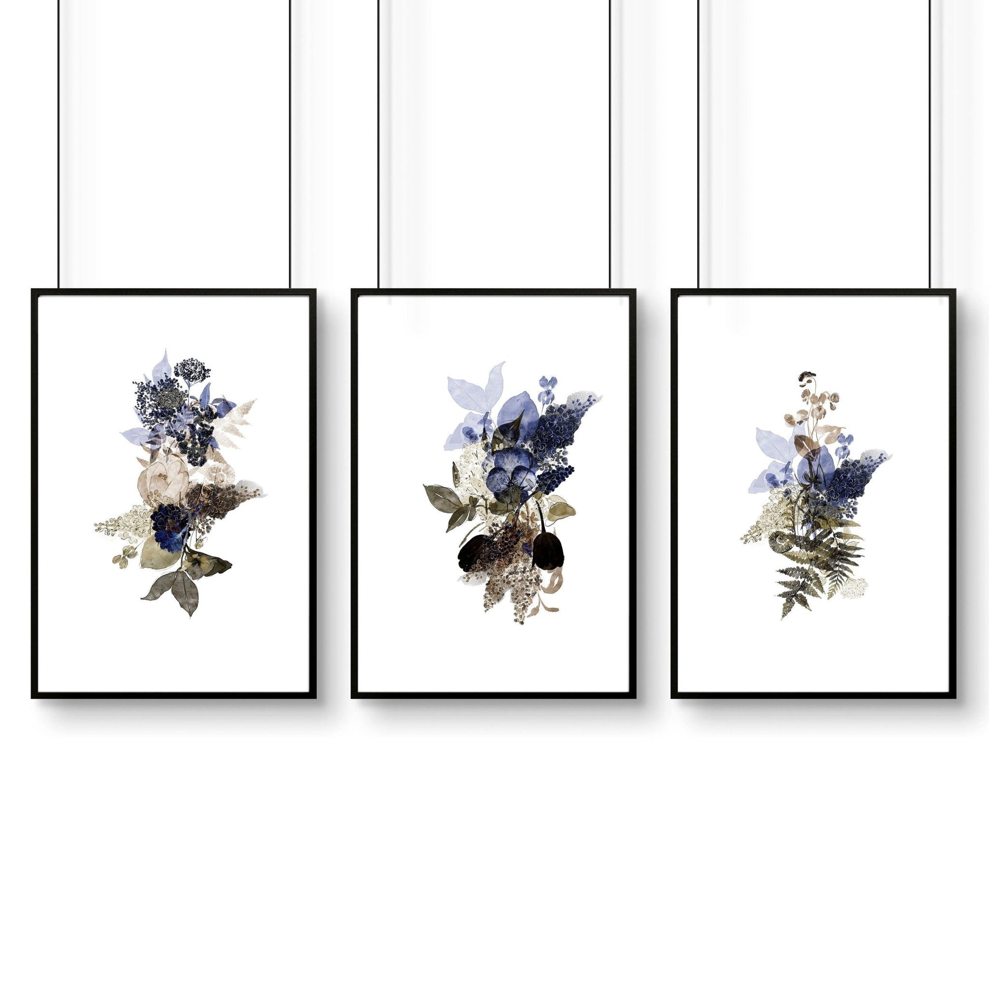 Bathroom art framed | set of 3 Botanical wall prints