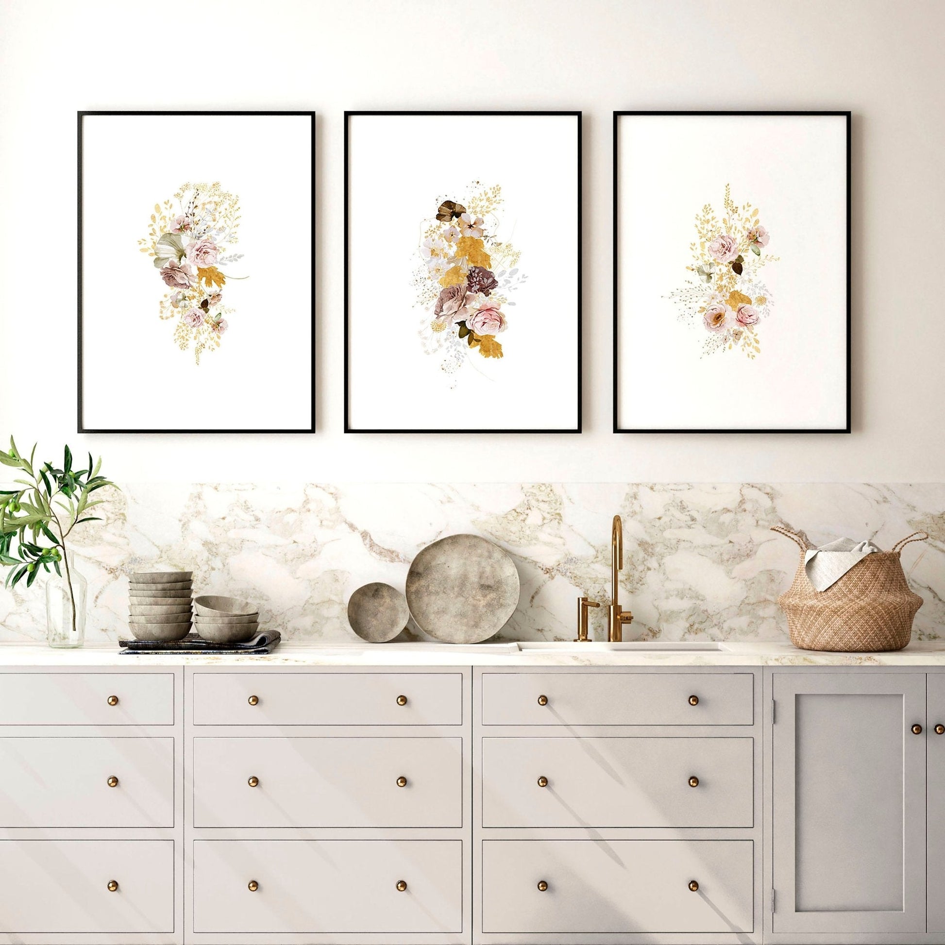 Prints for kitchen wall | set of 3 framed wall art