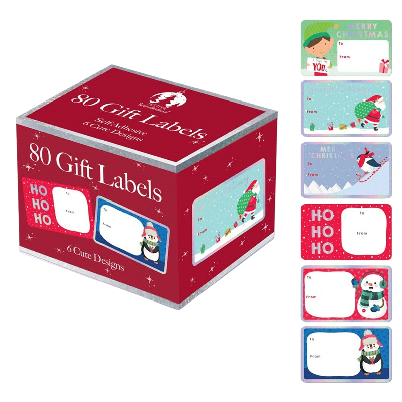 Boxed Christmas gift labels 80 pack - cute