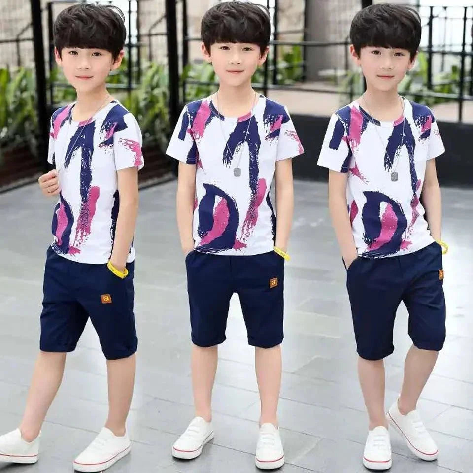 Boys Summer Clothing Set – Cotton Shirt & Shorts Suit for 4-14 Years