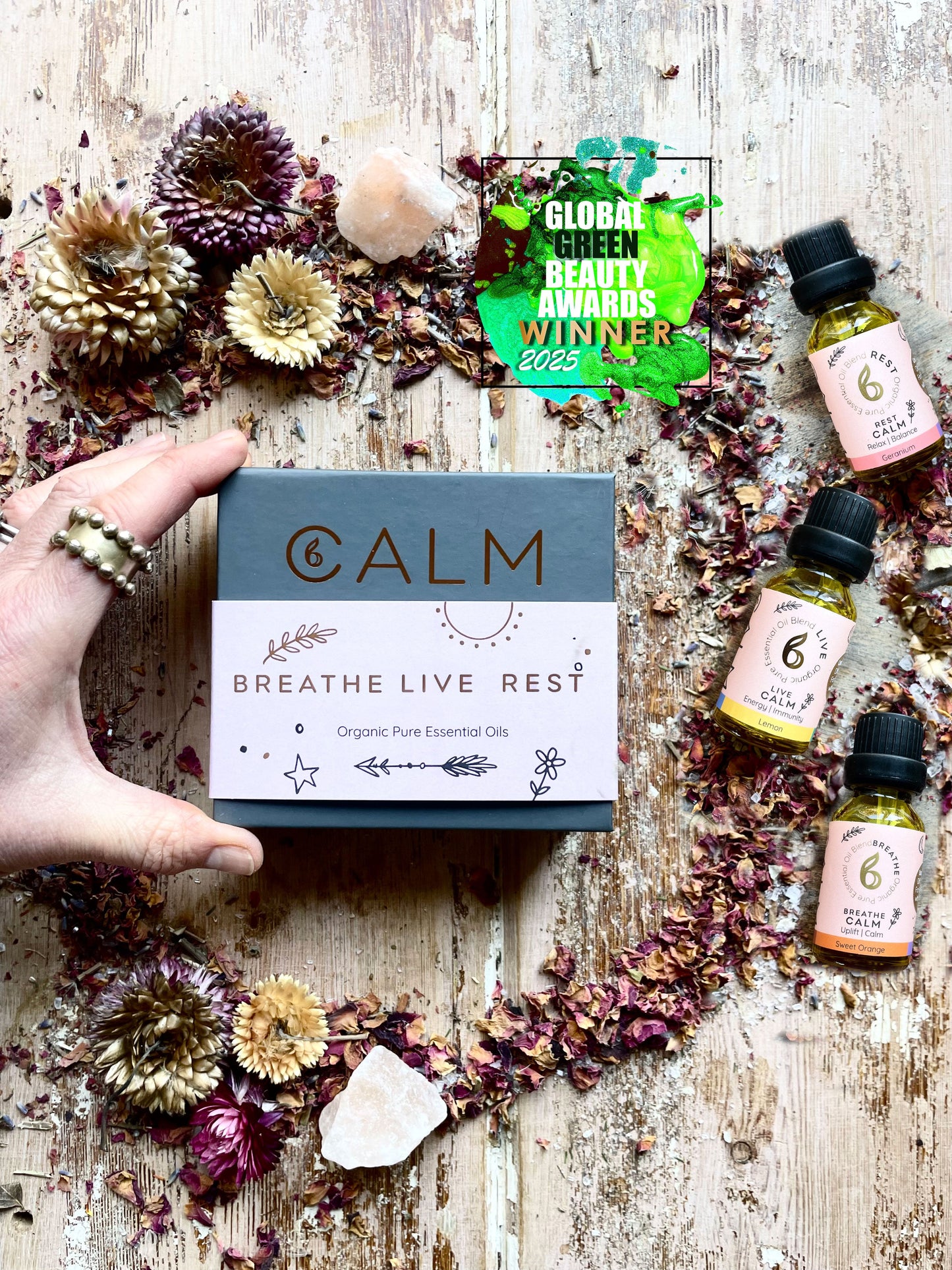 B Calm Blended Essential Oil Gift Set – Breathe, Live & Rest – Stress Relief, Energy Boost & Sleep & Hormone Support – 3×10ml
