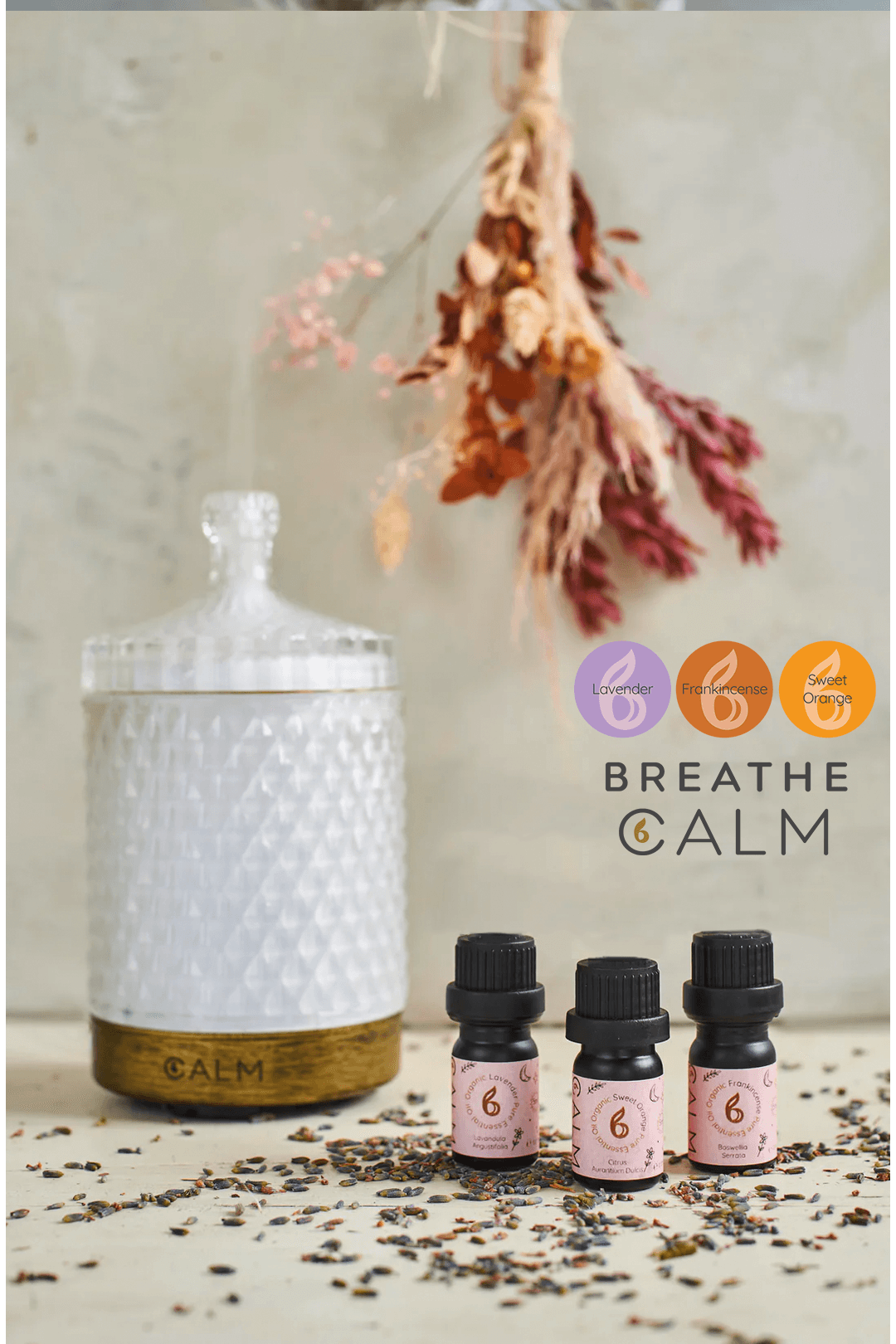 Aroma Diffuser with our Breathe Calm Oil Set - Stress Relief