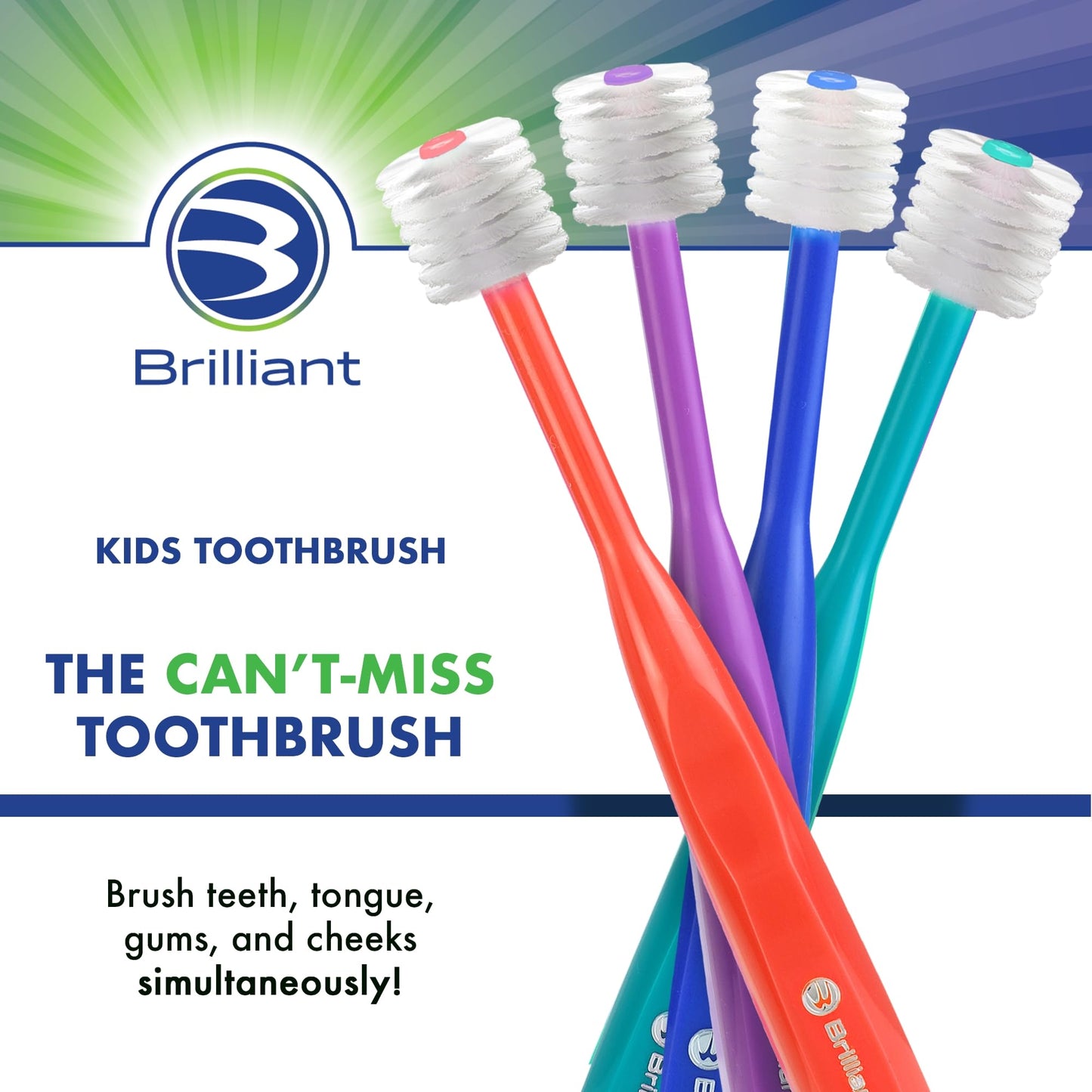 Brilliant Oral Care Kids Toothbrush – Soft Bristles, 360° Round Head, Ages 5-9, Purple | 1 Pack