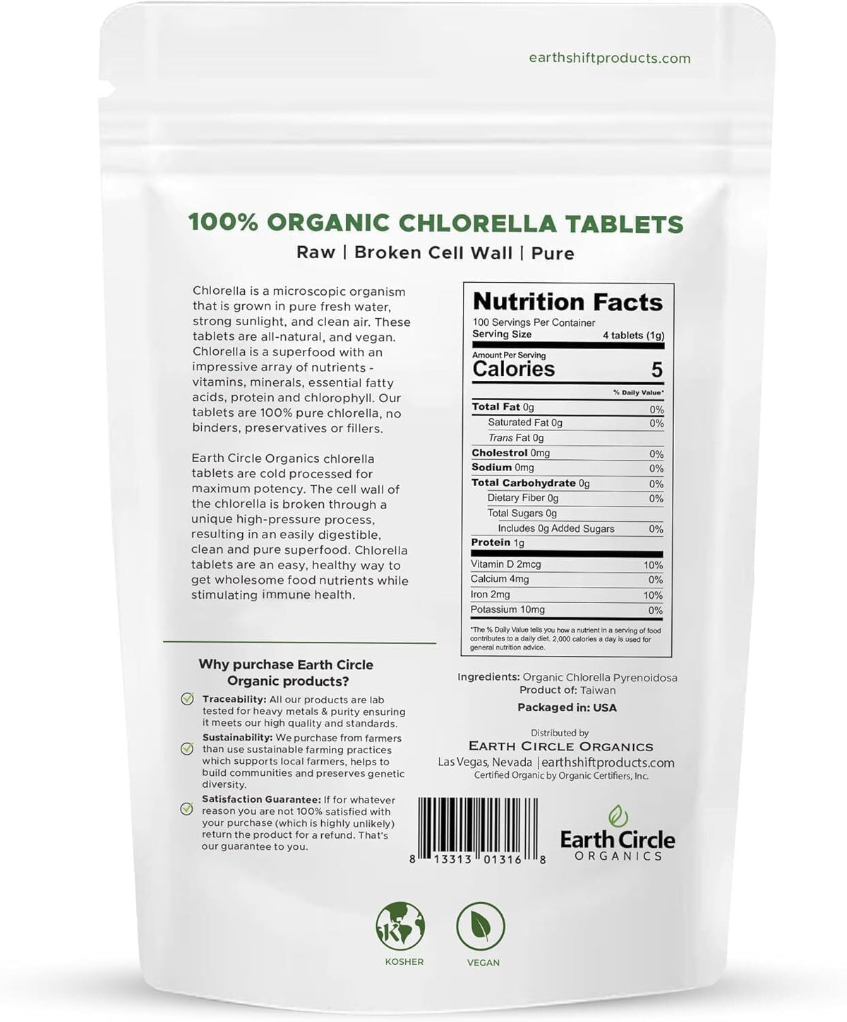 Organic Chlorella Tablets 1,000 Count | High Potency Superfood | Vegan, Kosher, Non-GMO