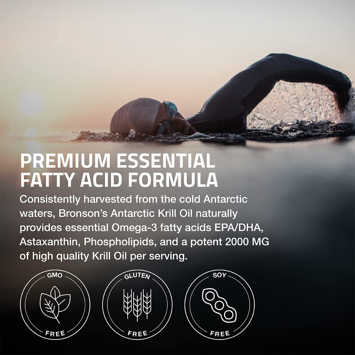 Bronson Antarctic Krill Oil 2000 mg with Omega-3s EPA, DHA, Astaxanthin and Phospholipids - 250 Softgels (125 Servings)