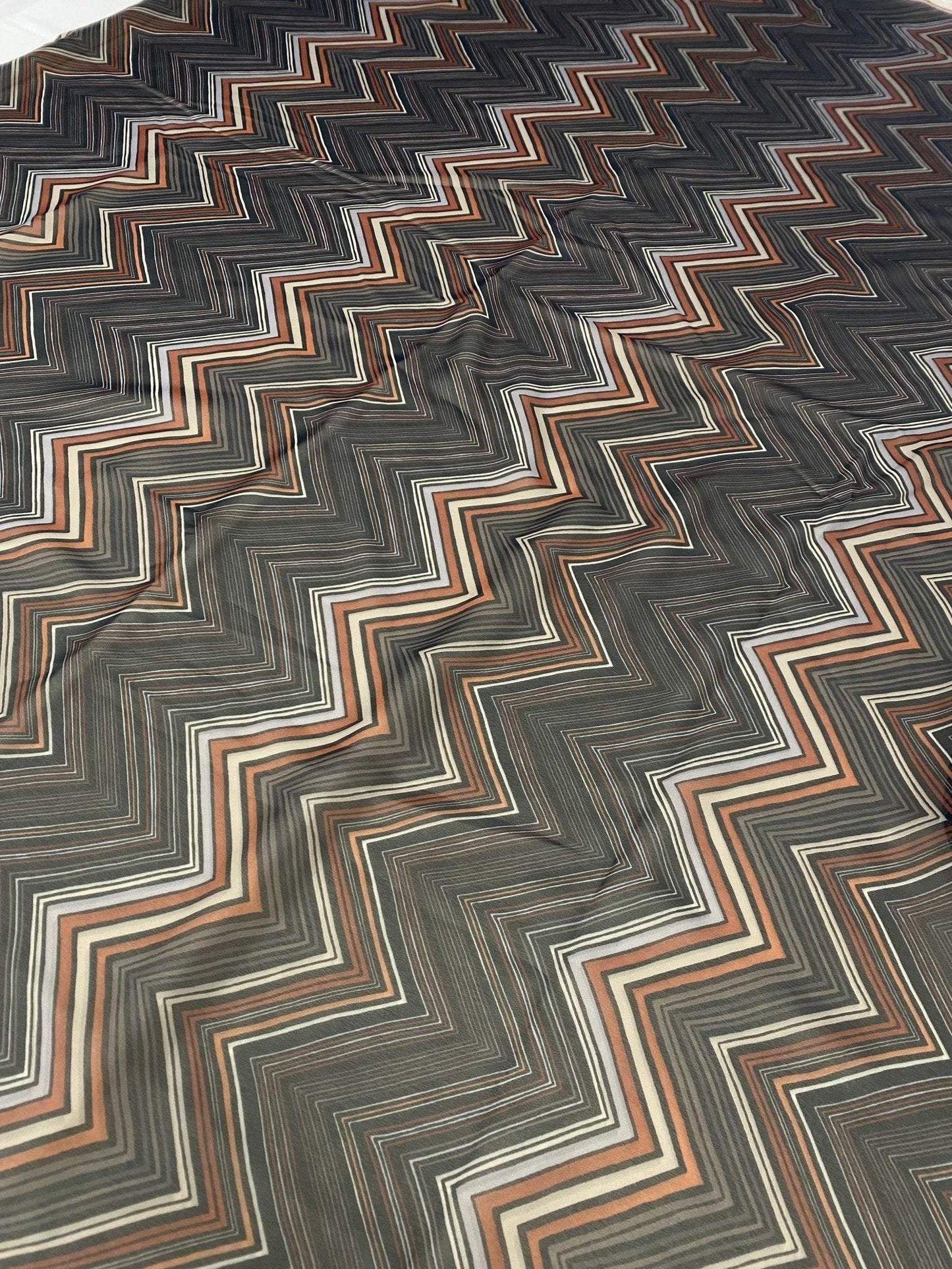 Brown and Beige Chevron Zigzag Pattern Fabric by Metre