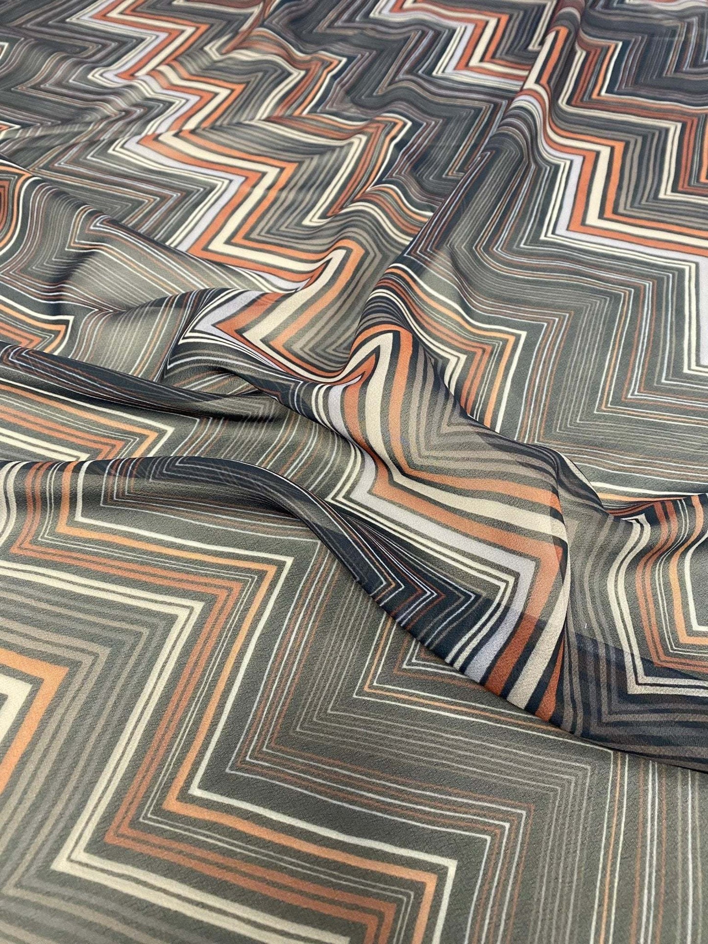 Brown and Beige Chevron Zigzag Pattern Fabric by Metre