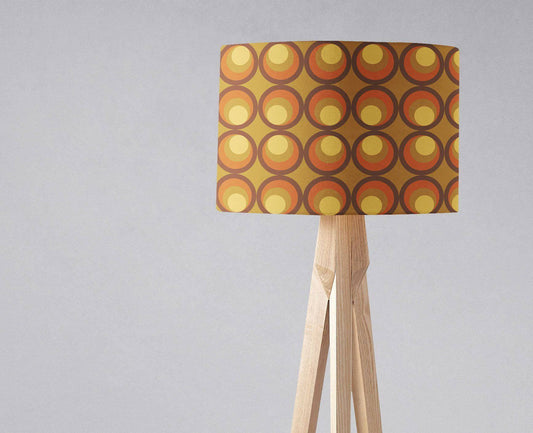 Brown and Orange Drum Lampshade, 1970s Retro Design Shade for Table, Floor or Ceiling Pendant Light
