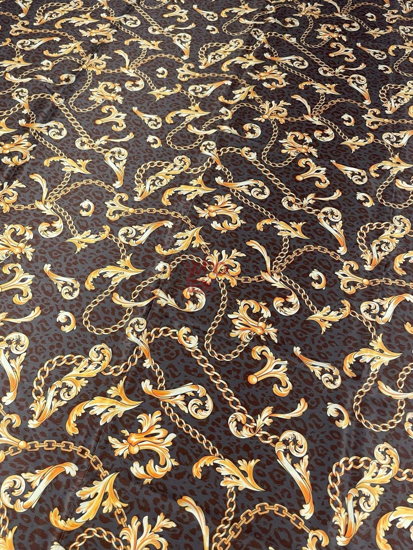 Brown Leopard Print Fabric with Gold Baroque Chains Fabric by Metre