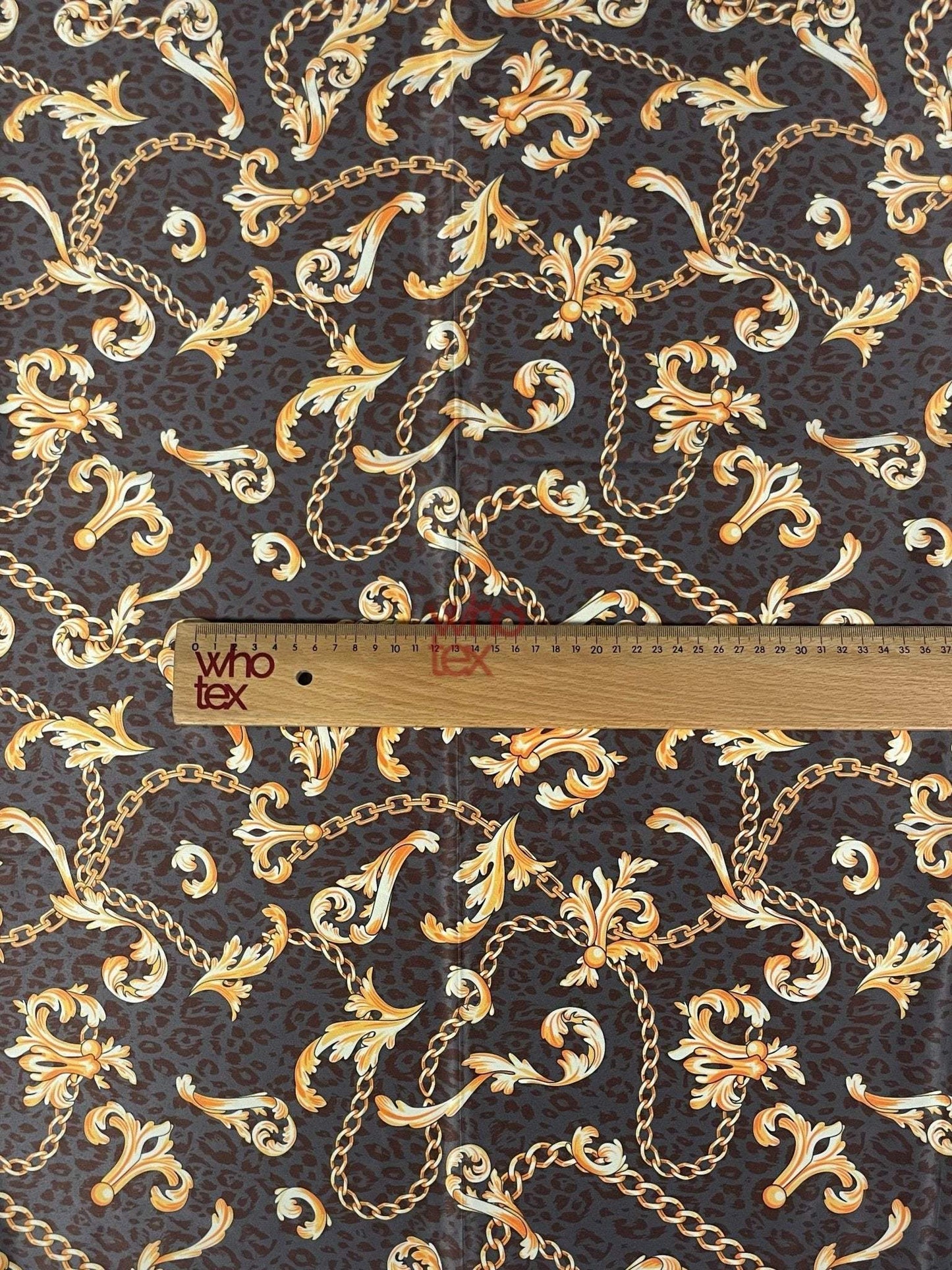 Brown Leopard Print Fabric with Gold Baroque Chains Fabric by Metre