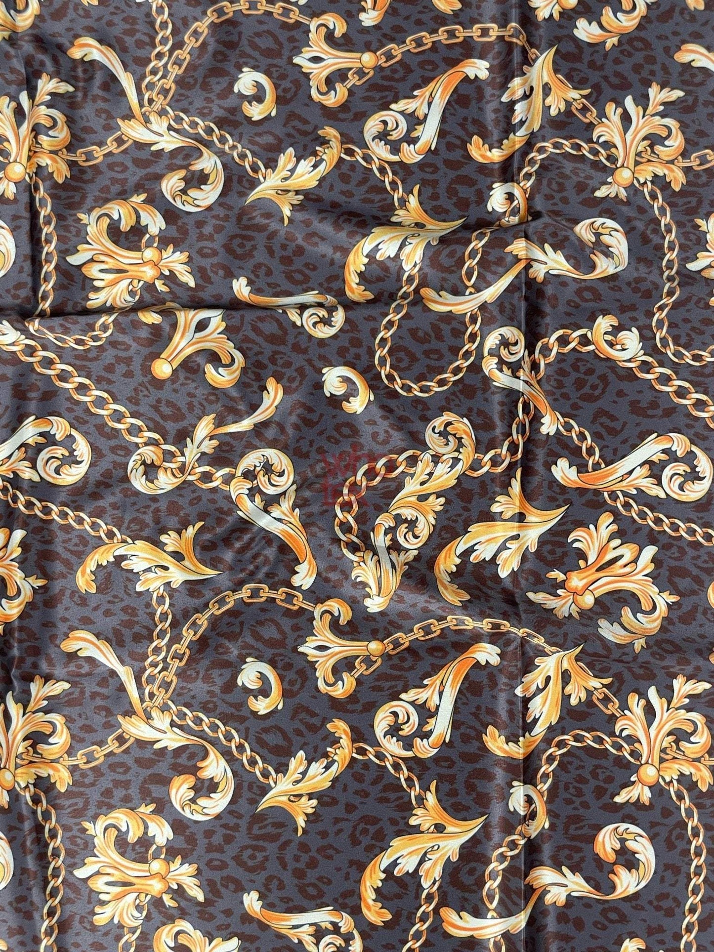 Brown Leopard Print Fabric with Gold Baroque Chains Fabric by Metre